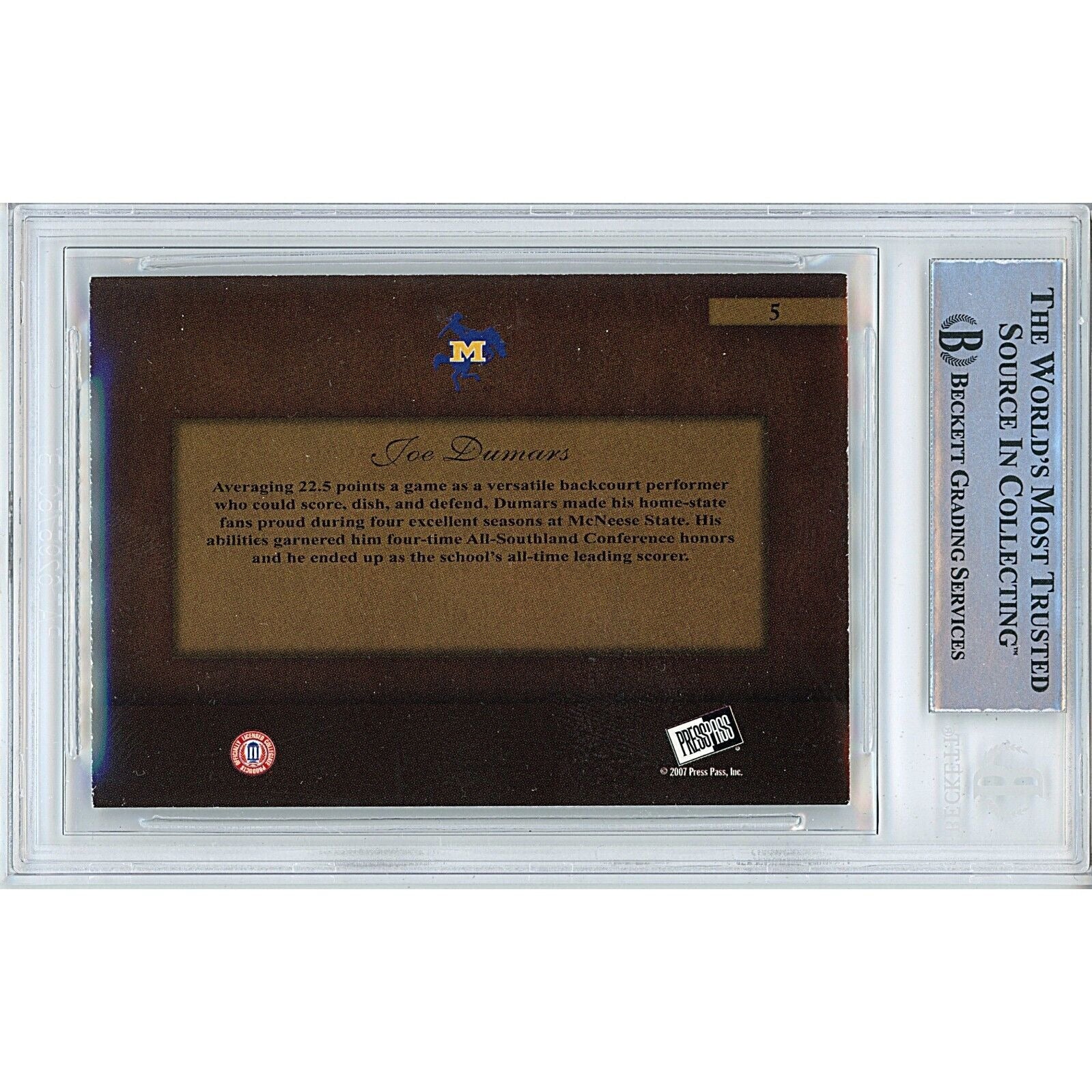 2007 Joe Dumars Autograph Trading Card – Beckett BAS