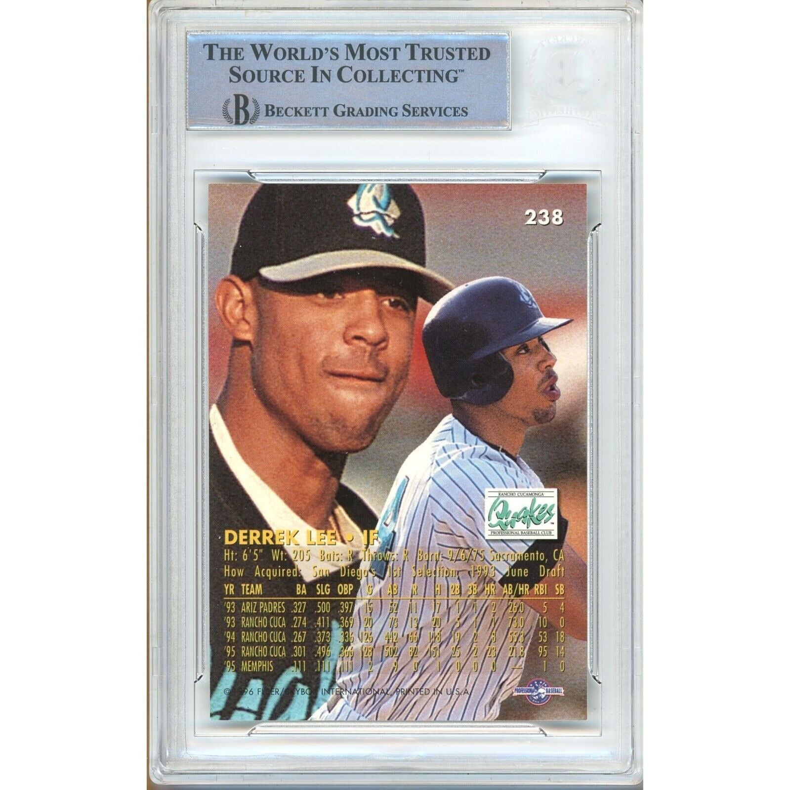 Derrek Lee San Diego Padres signed trading card – signature close-up – Beckett COA