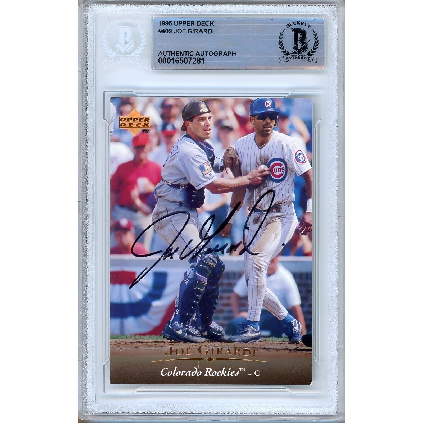 1995 Upper Deck Joe Girardi Colorado Rockies #409 Autographed Trading Card – Beckett BAS