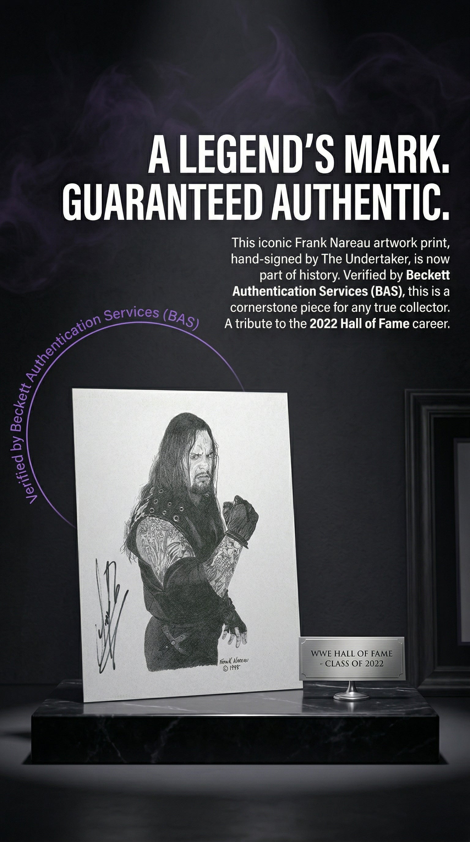 The Undertaker Autographed Frank Nareau Artwork Print 11x14 Photo - WWE Hall of Fame - Beckett Authentication