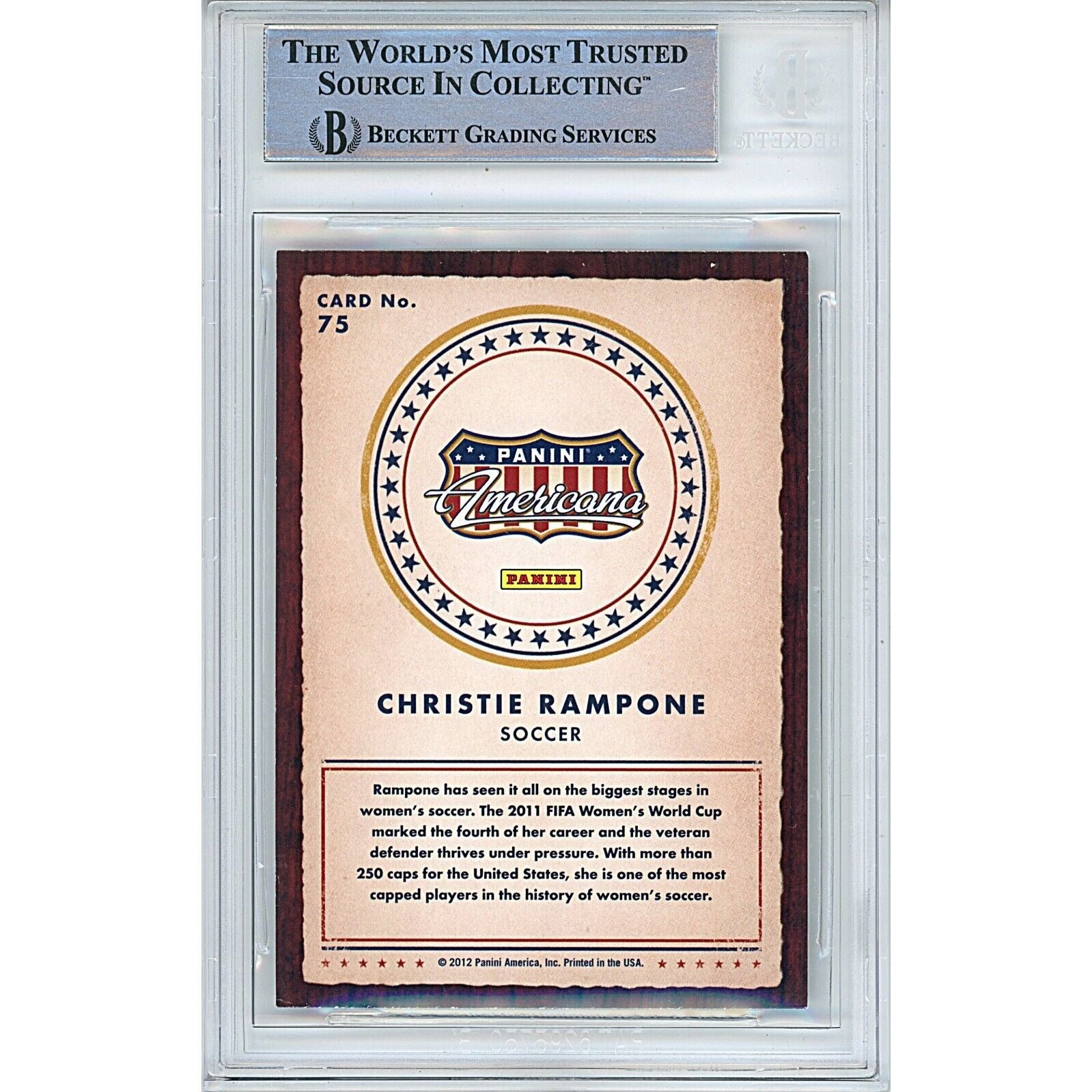 2012 Panini #75 Christie Rampone Uswnt Signed Trading Card – Beckett BAS