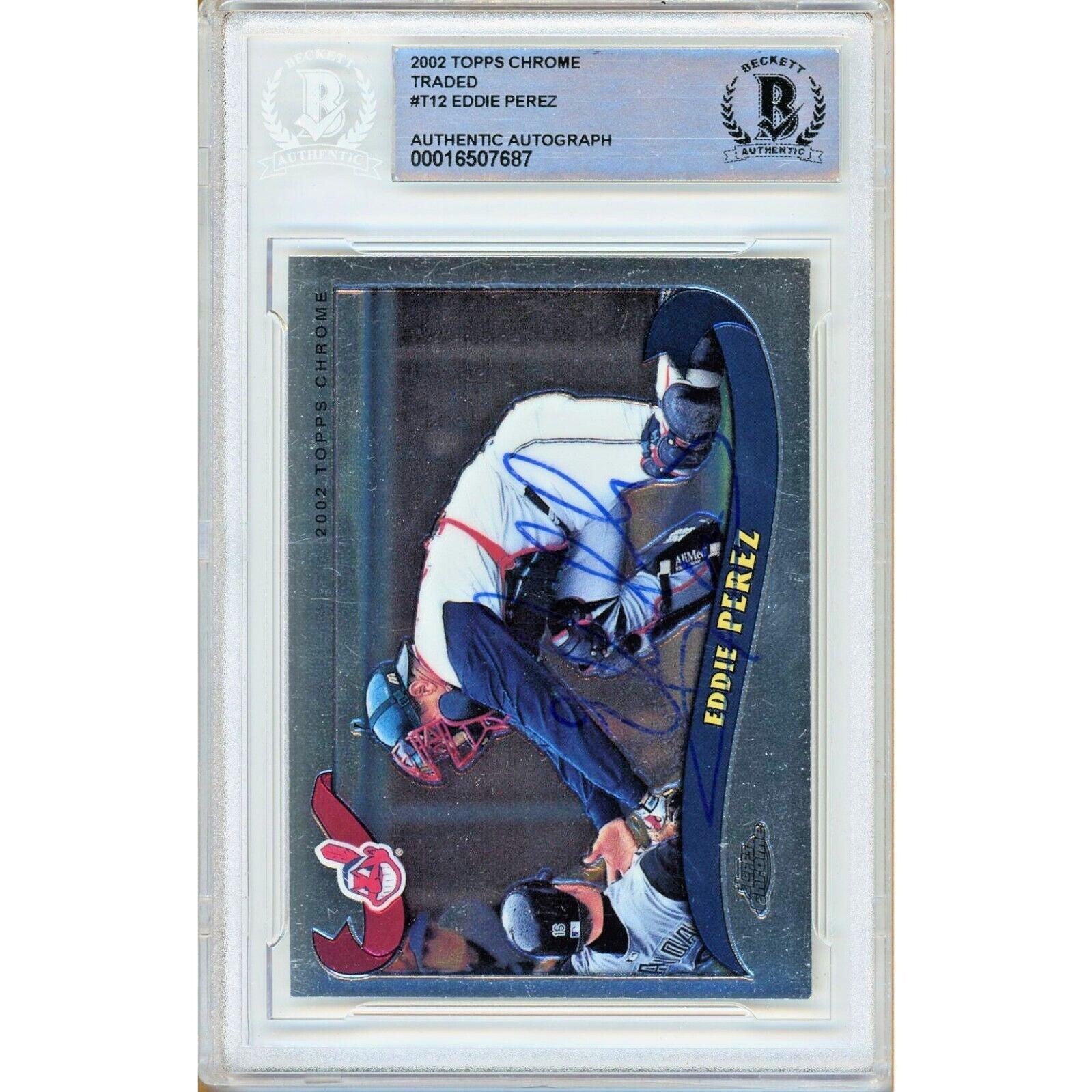 Eddie Perez Cleveland Indians signed trading card – signature close-up – Beckett COA