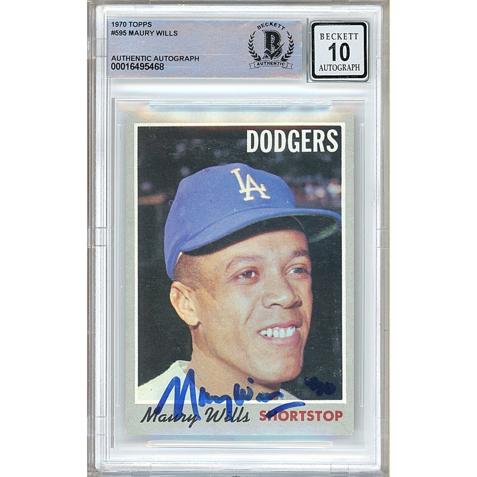 Maury Wills Los Angeles Dodgers autographed trading card – full view – Beckett COA