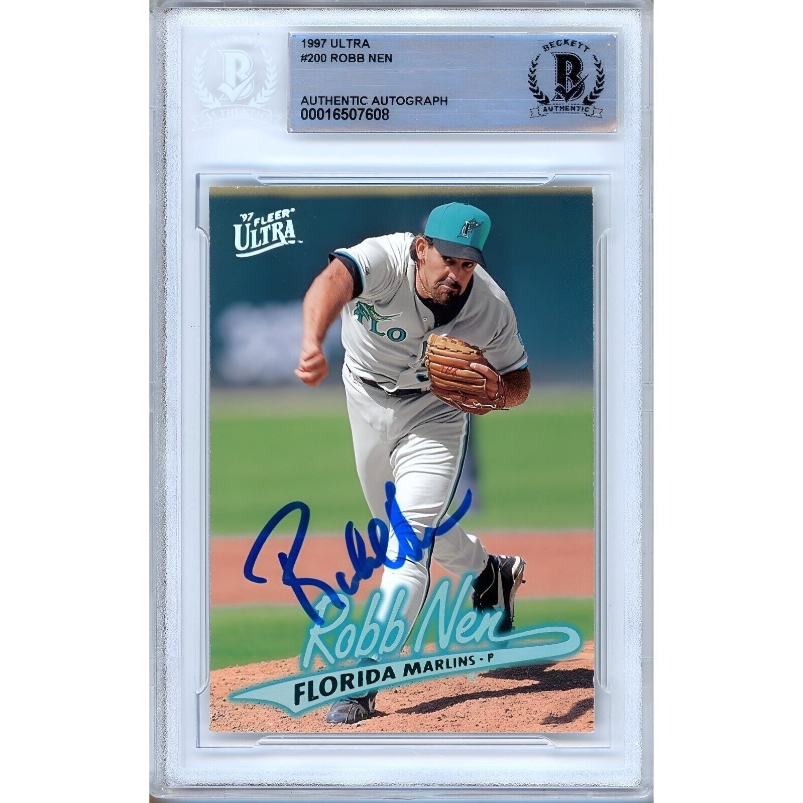 Robb Nen Florida Marlins autographed trading card – full view – Beckett COA