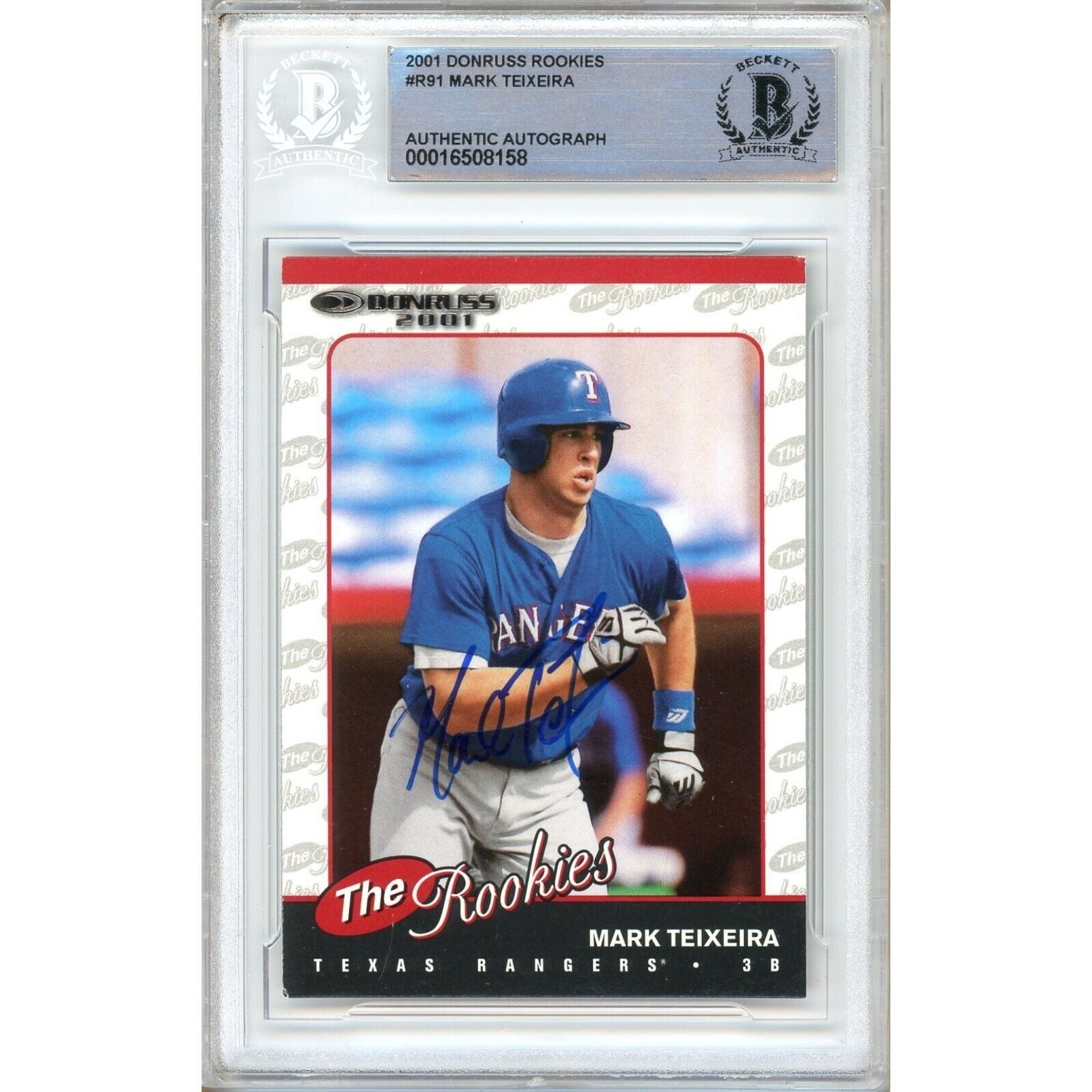 Mark Teixeira Texas Rangers autographed trading card – full view – Beckett COA