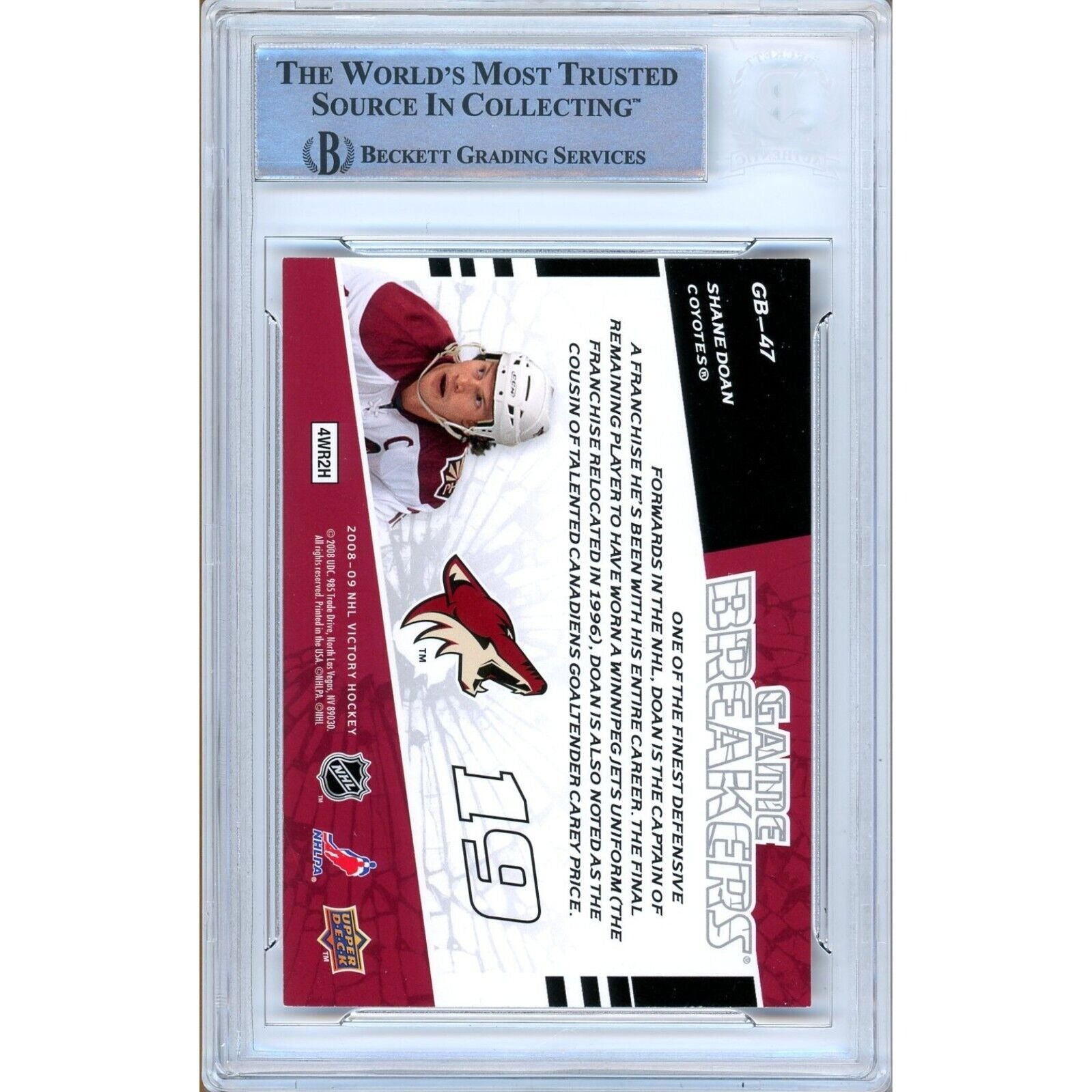 Shane Doan Arizona Coyotes trading card autograph – angled display – Beckett COA