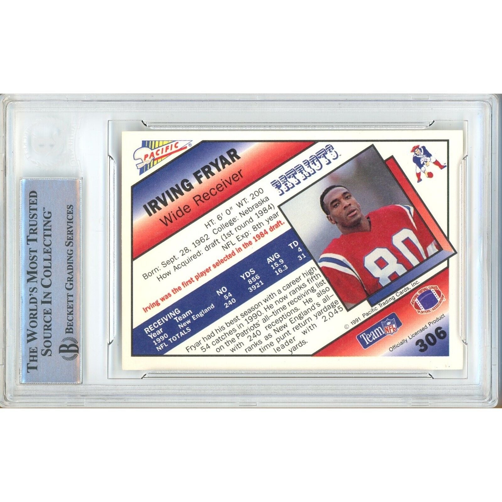 Irving Fryar New England Patriots signed trading card – signature close-up – Beckett COA