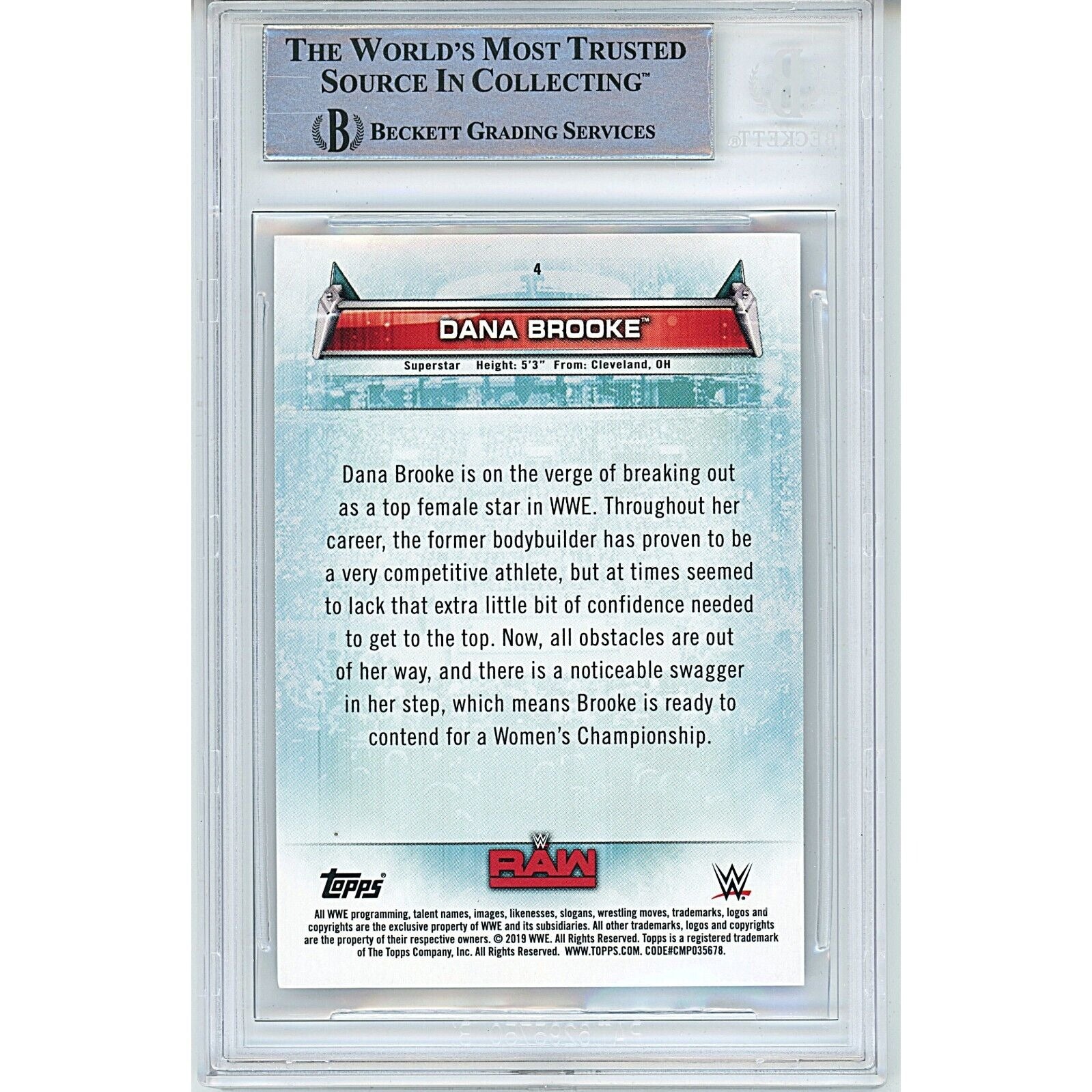 2019 Topps #4 Dana Brooke Signed Trading Card – Beckett BAS