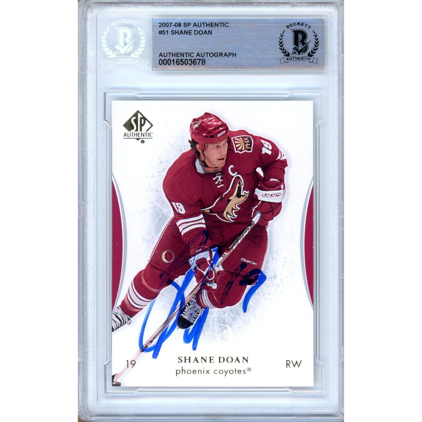 Shane Doan Az Coyotes autographed trading card – full view – Beckett COA