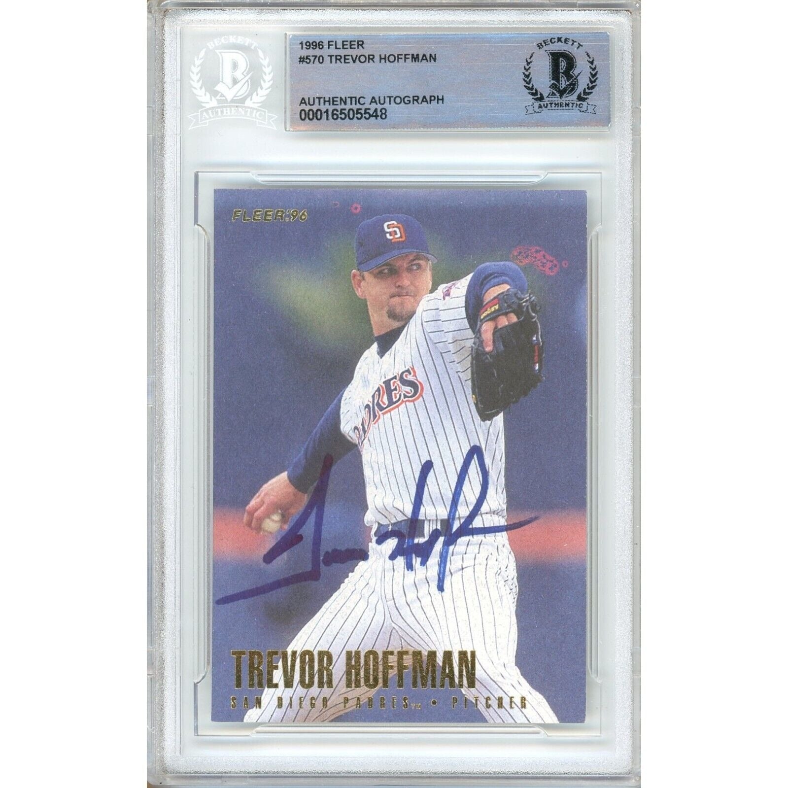 Trevor Hoffman San Diego Padres autographed trading card – full view – Beckett COA