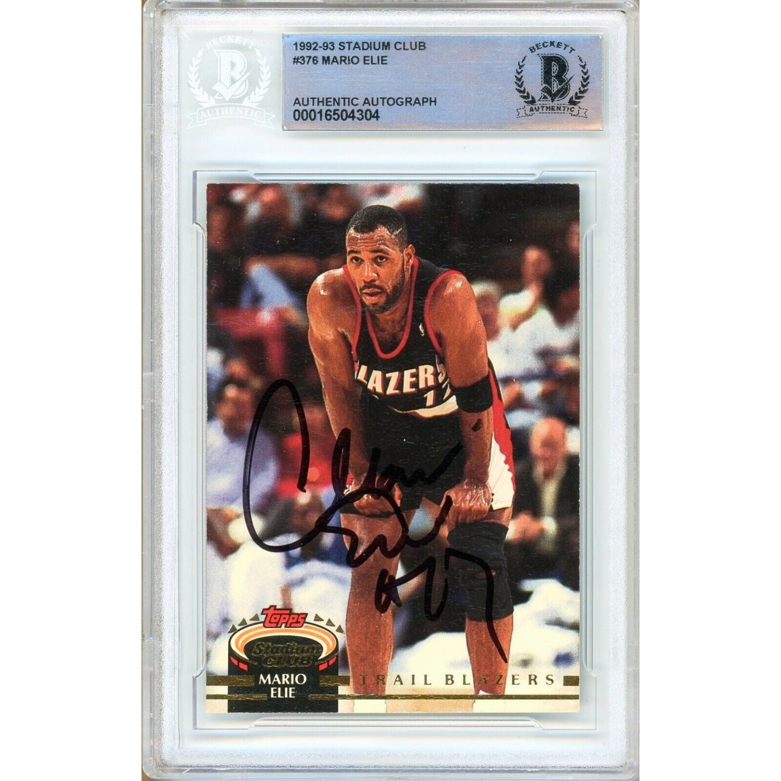 Mario Elie Portland Trail Blazers autographed trading card – full view – Beckett COA