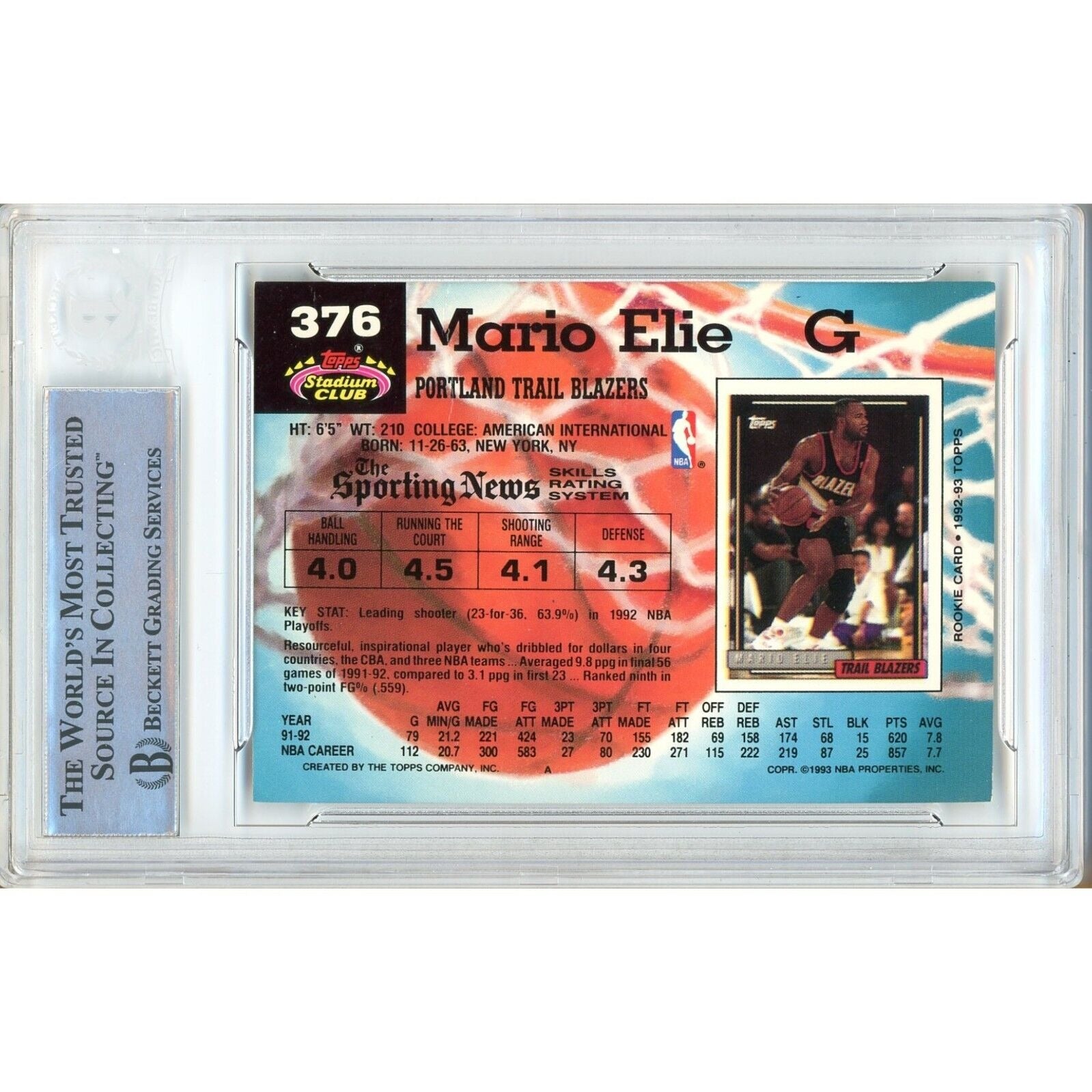 Mario Elie Portland Trail Blazers signed trading card – signature close-up – Beckett COA