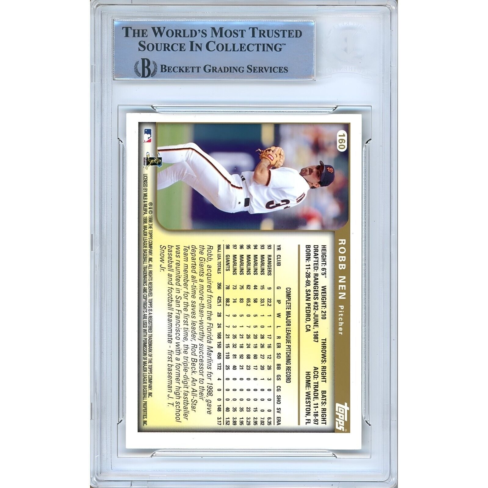 Robb Nen San Francisco Giants auto trading card – authentication sticker – Beckett COA