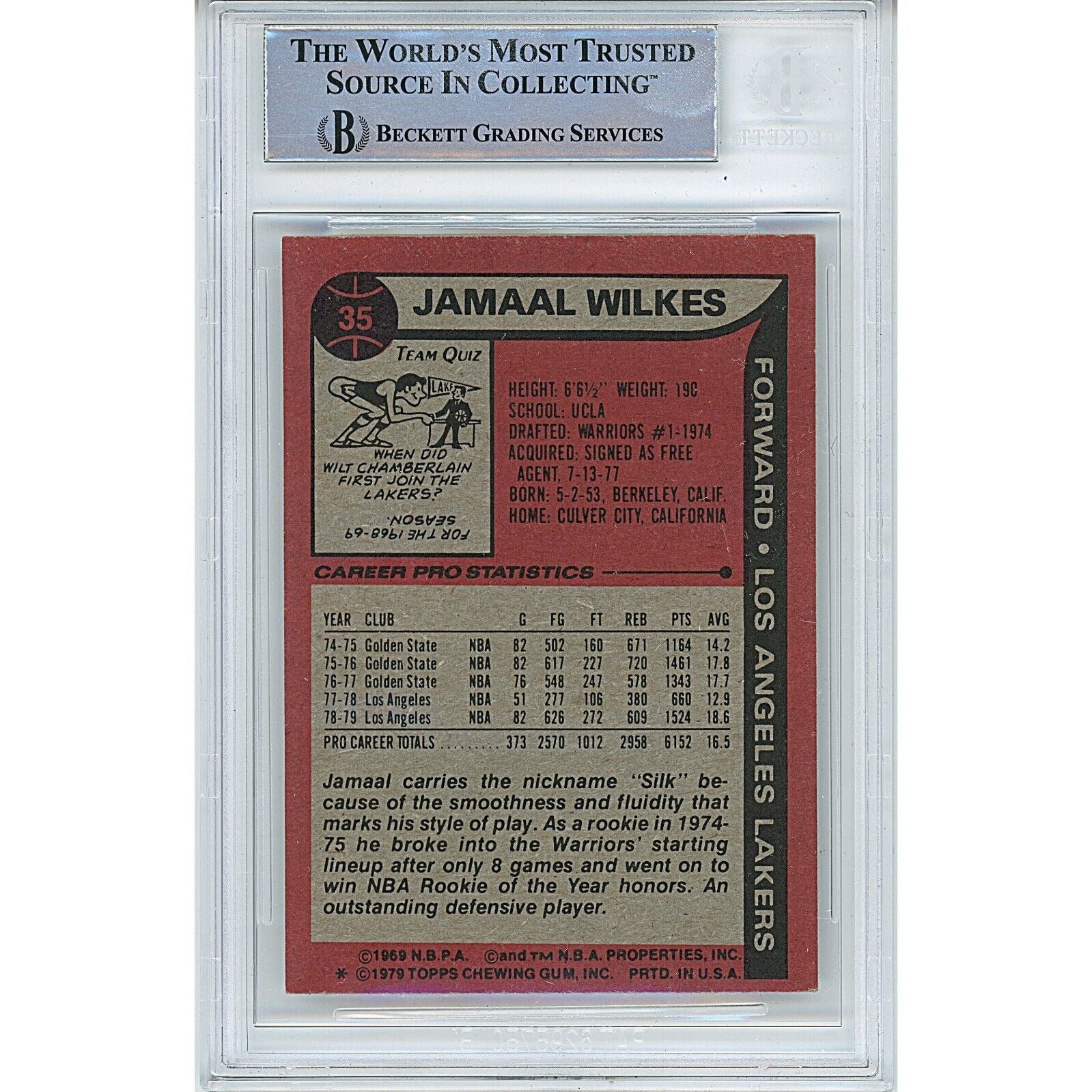 Jamaal Wilkes Los Angeles Lakers signed trading card – signature close-up – Beckett COA