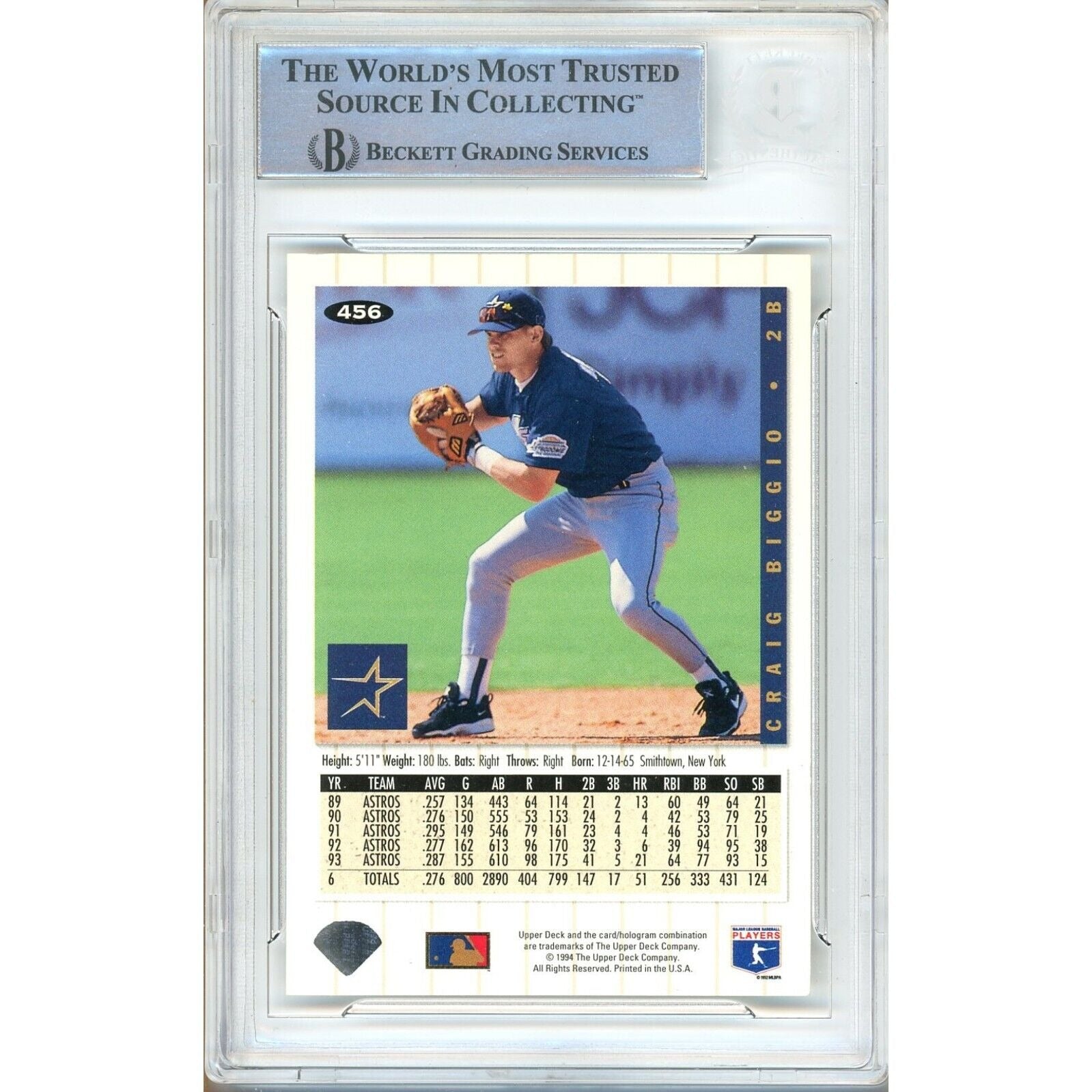 1994 Upper Deck #456 Craig Biggio Houston Astros Autograph Trading Card – Beckett BAS