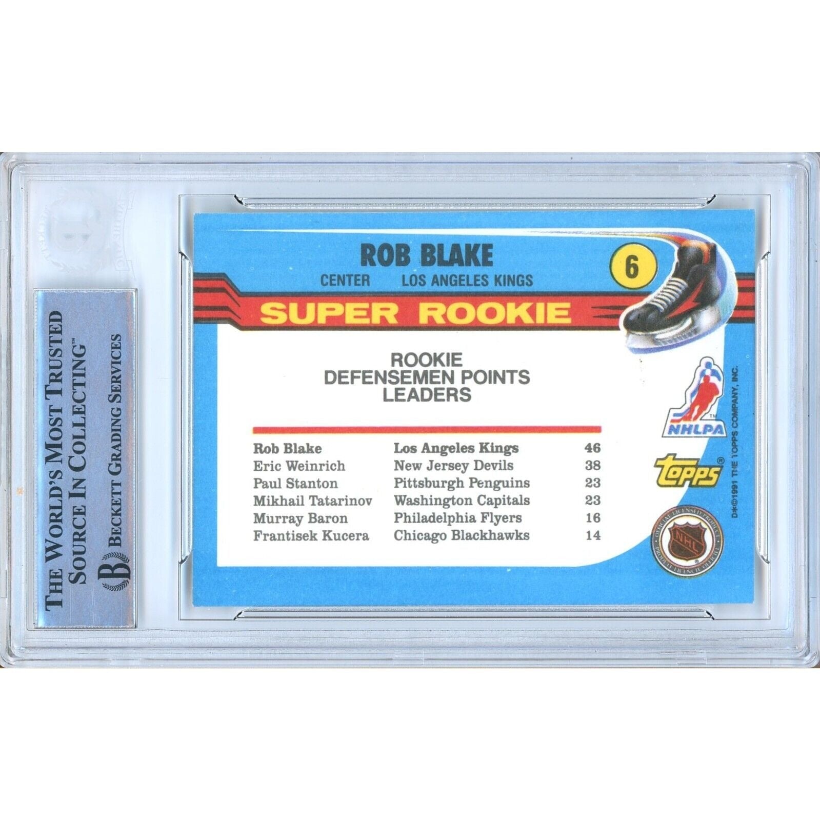 Rob Blake Los Angeles Kings signed trading card – signature close-up – Beckett COA