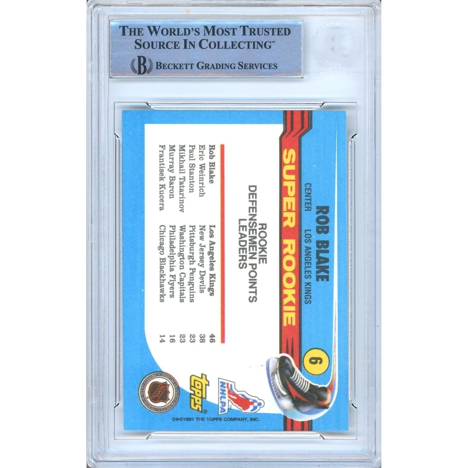 Rob Blake Los Angeles Kings auto trading card – authentication sticker – Beckett COA