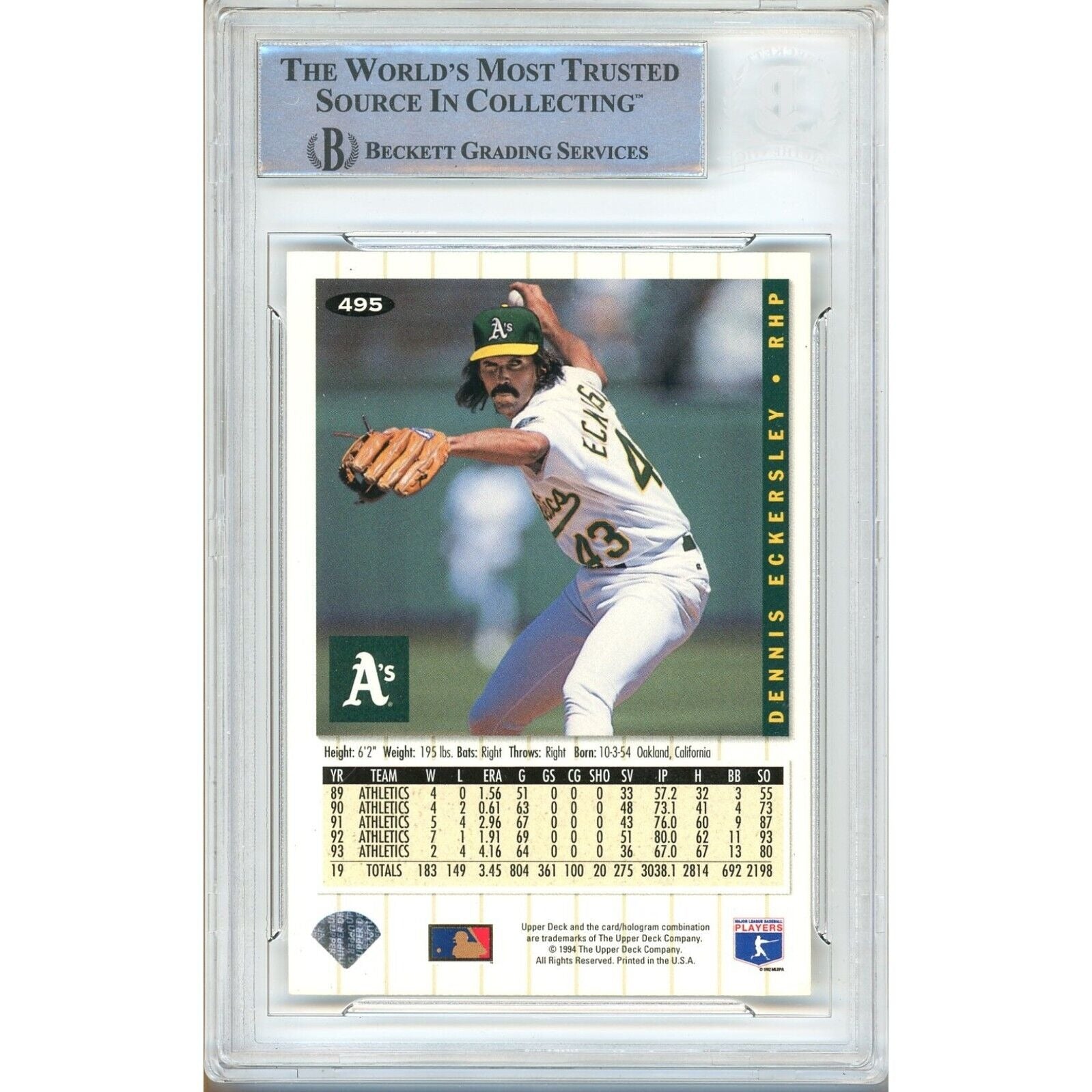 Dennis Eckersley Oakland Athletics signed trading card – signature close-up – Beckett COA