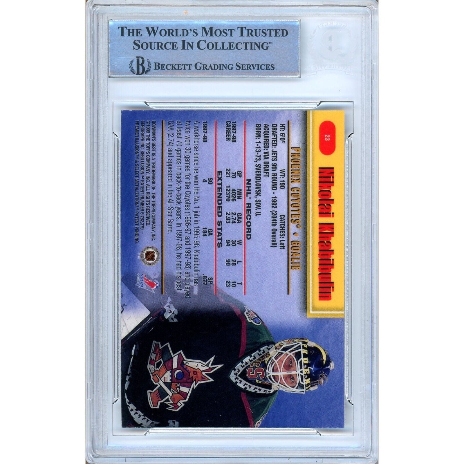 Nikolai Khabibulin Arizona Coyotes auto trading card – authentication sticker – Beckett COA