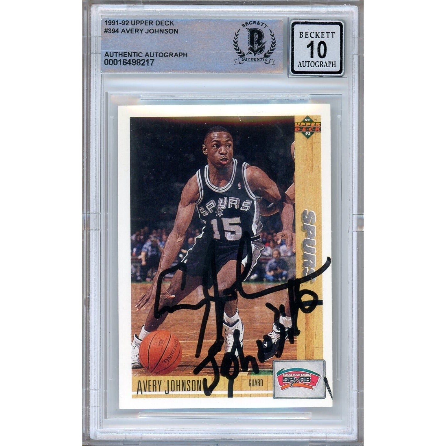 1991 Upper Deck Avery Johnson San Antonio Spurs Autographed Trading Card – Beckett BAS