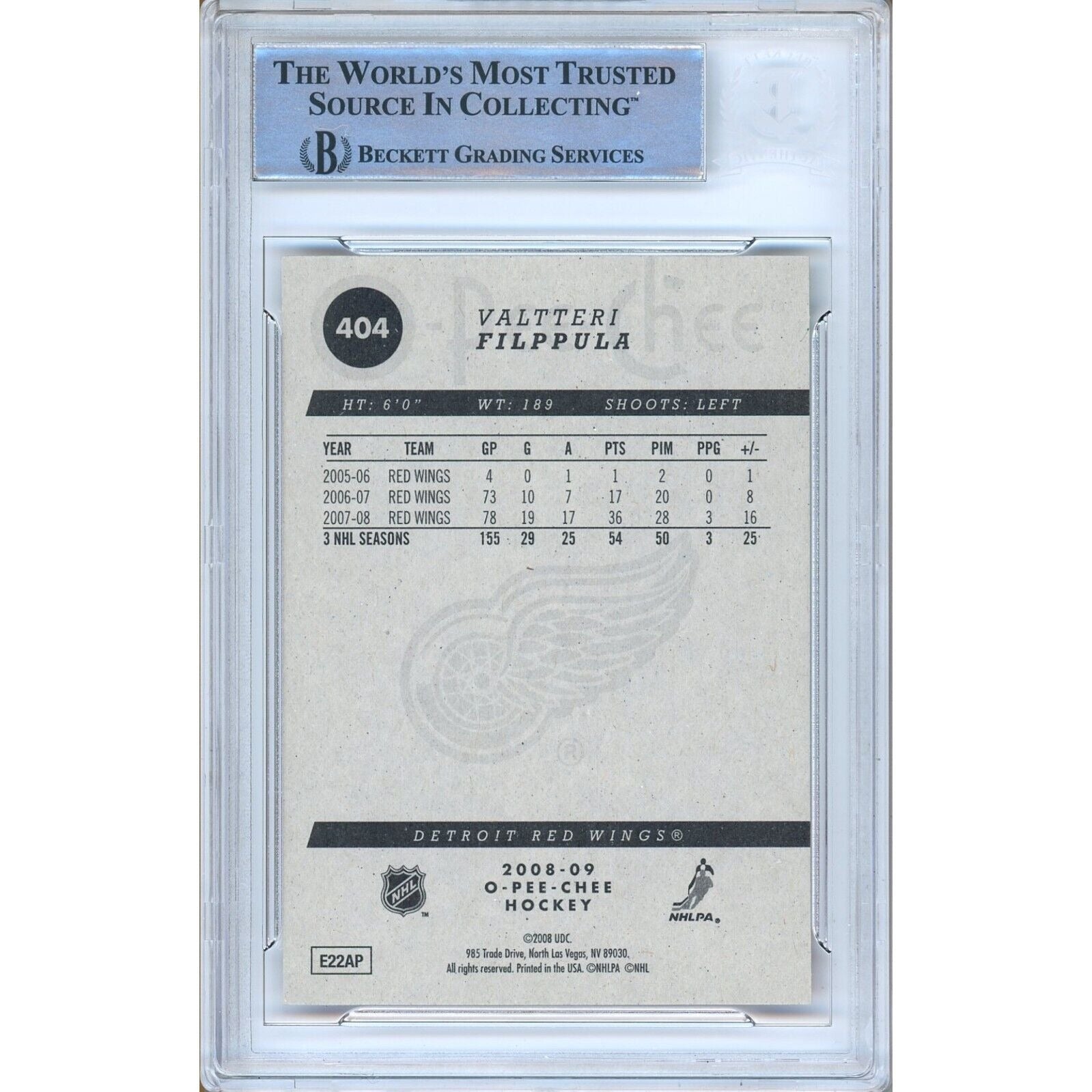 Valtteri Filppula Detroit Red Wings signed trading card – signature close-up – Beckett COA