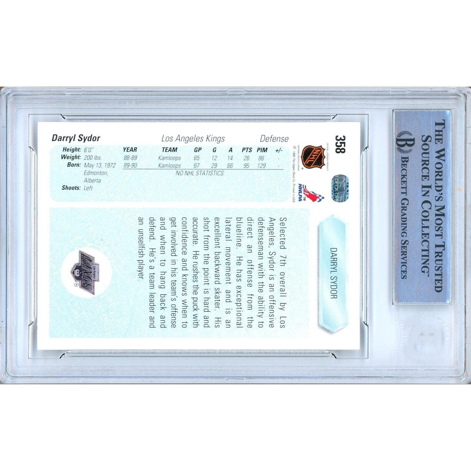 Darryl Sydor Upper Deck Autograph Trading Card Beckett BAS