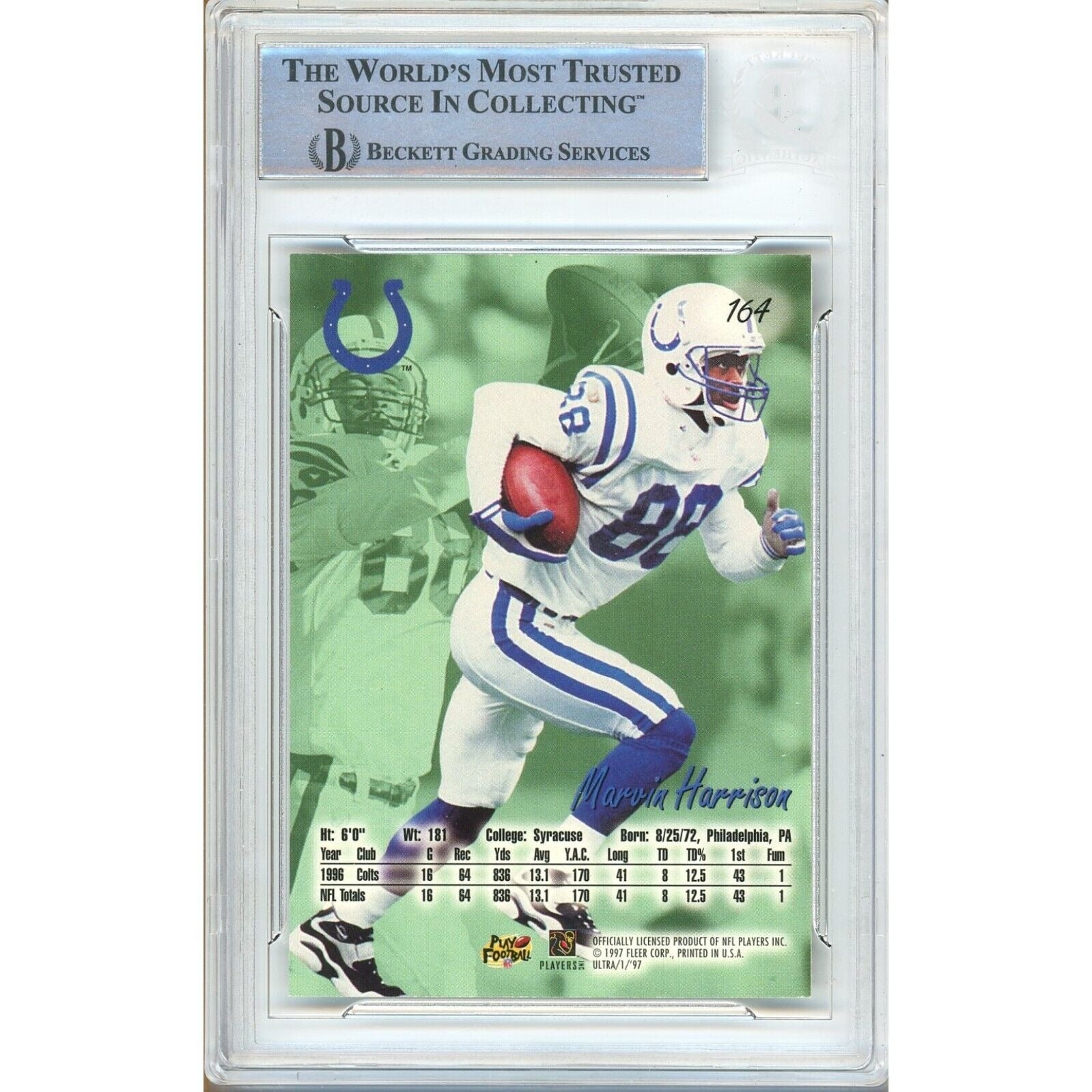 Marvin Harrison Indianapolis Colts signed trading card – signature close-up – Beckett COA