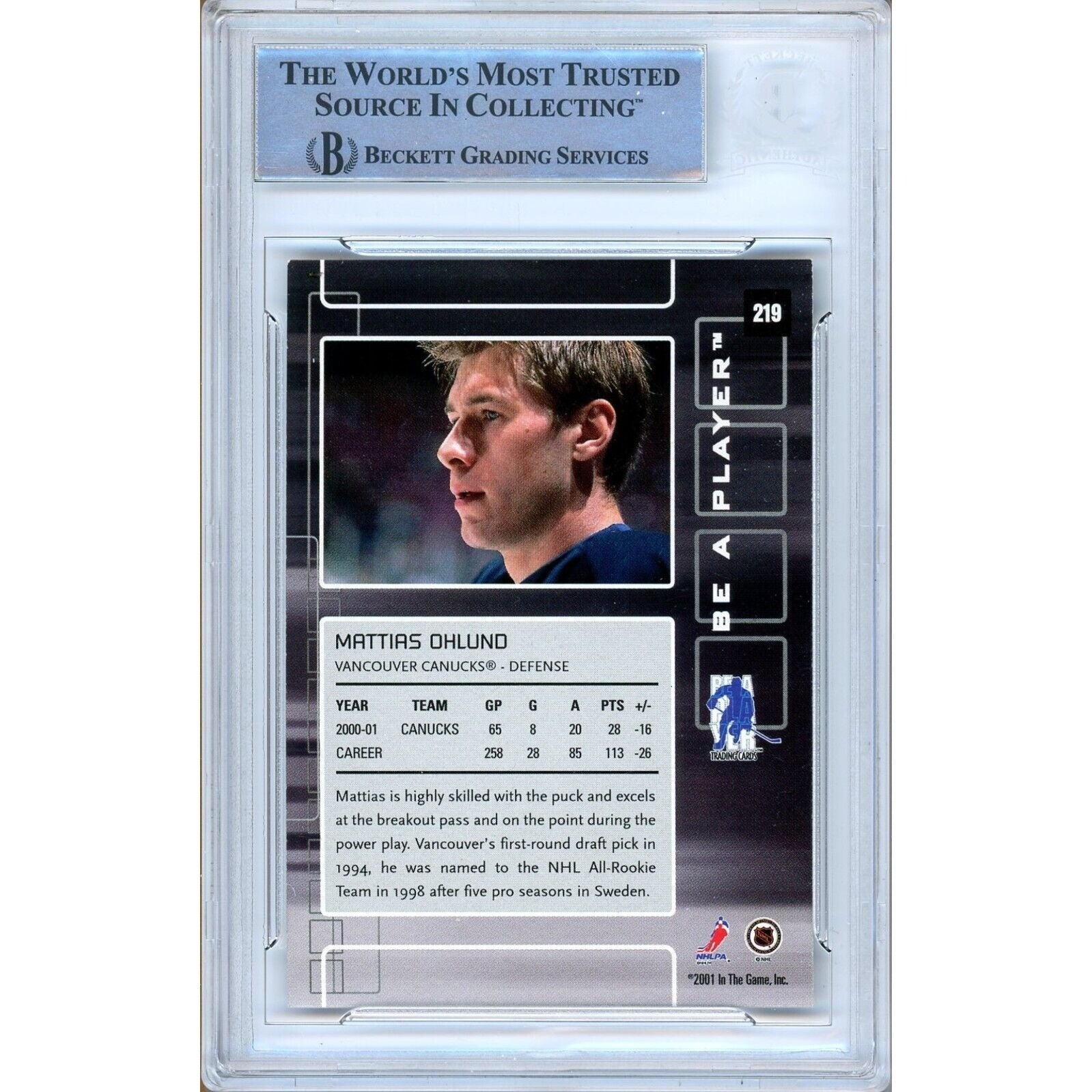 Mattias Ohlund Vancouver Canucks Signed Trading Card Beckett BAS