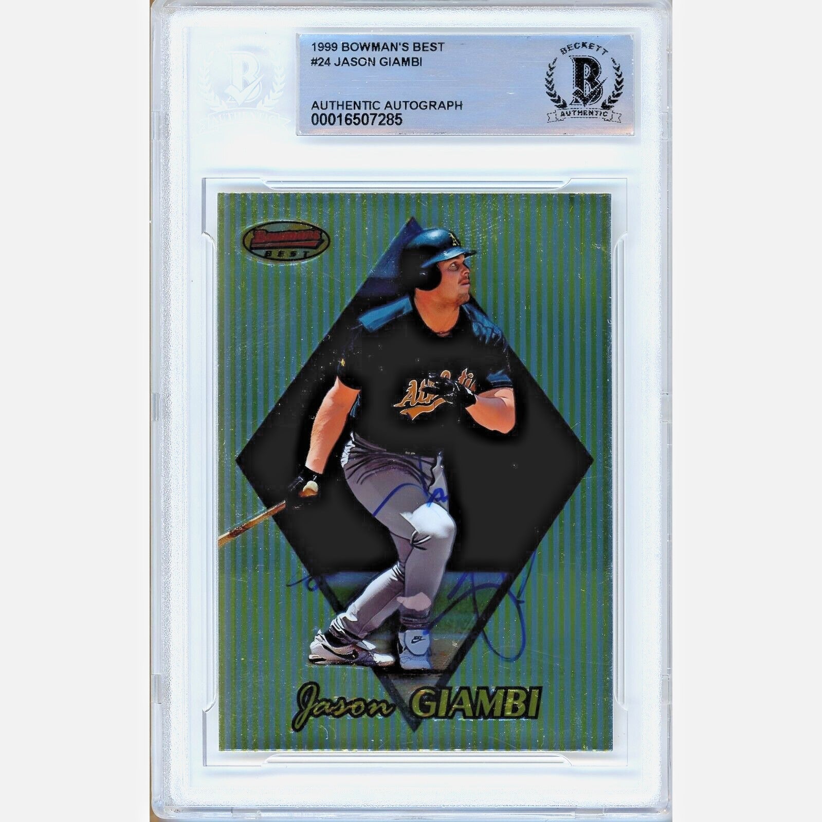 1999 Bowman #00016507285 Jason Giambi Oakland Athletics Autographed Trading Card – Beckett BAS