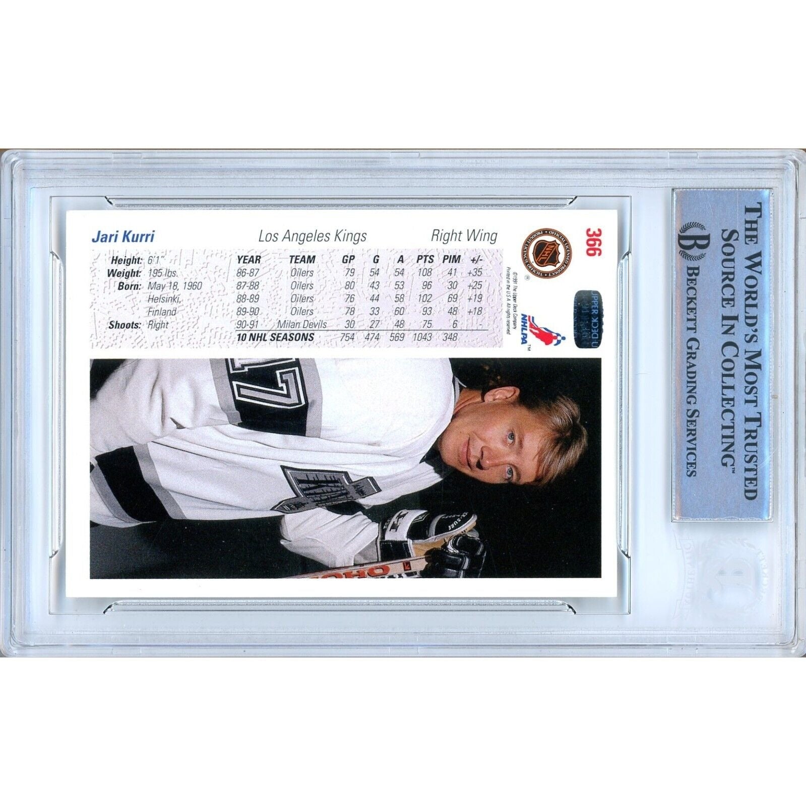 Jari Kurri Los Angeles Kings auto trading card – authentication sticker – Beckett COA
