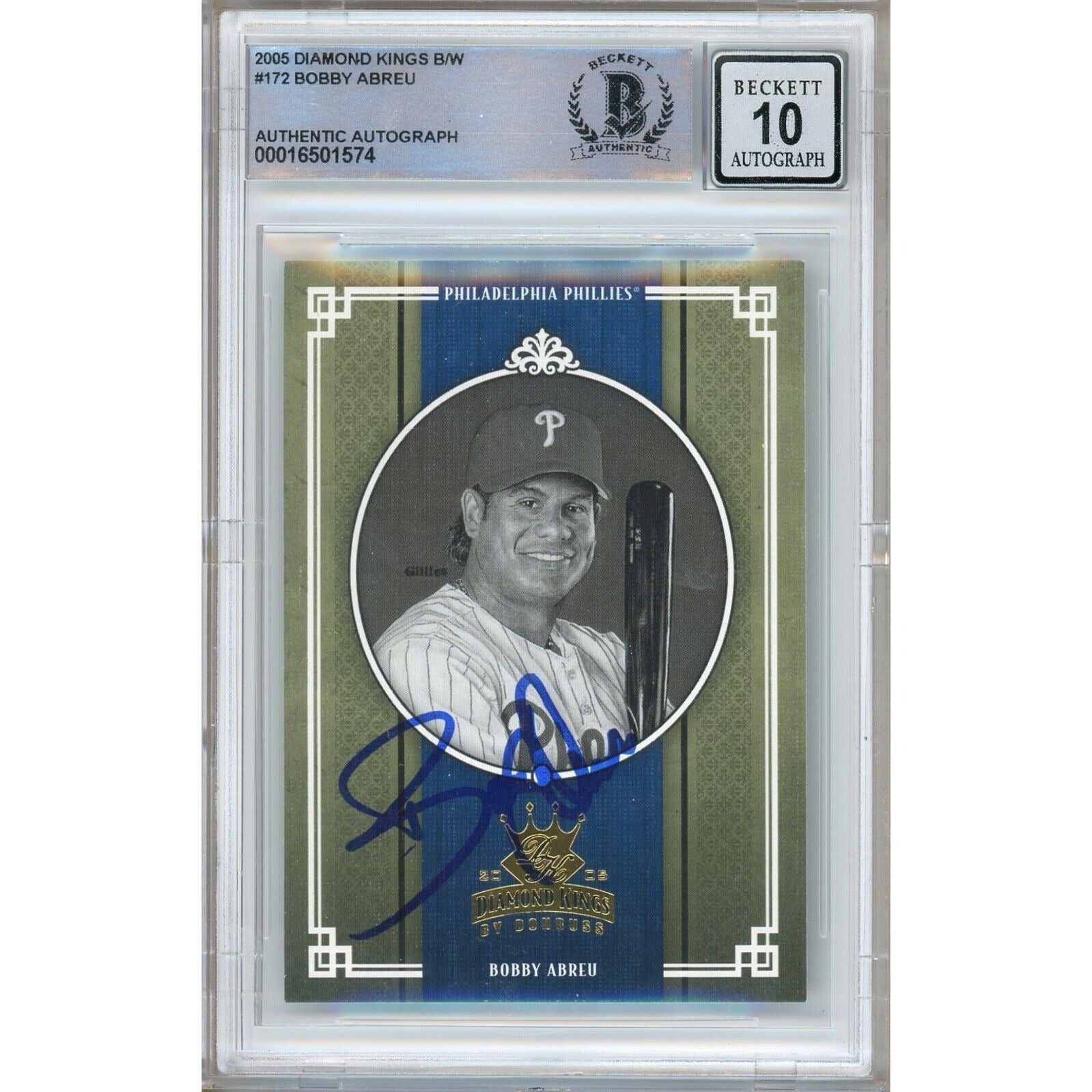 Bobby Abreu Donruss Diamond Kings Autographed Trading Card Beckett BGS