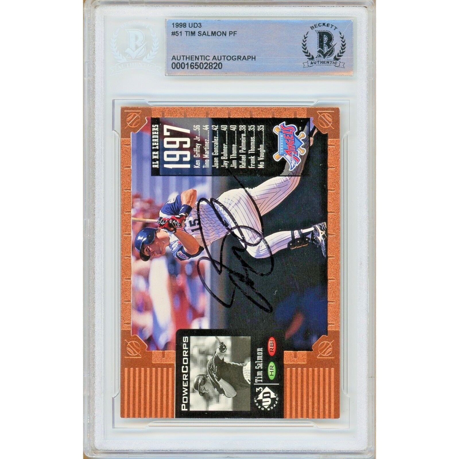 Tim Salmon Anaheim Angels signed trading card – signature close-up – Beckett COA