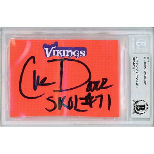 Footballs- Autographed- Christian Darrisaw Signed Minnesota Vikings Football Td End Zone Pylon Piece Beckett BAS Slabbed 00014225713 - 101