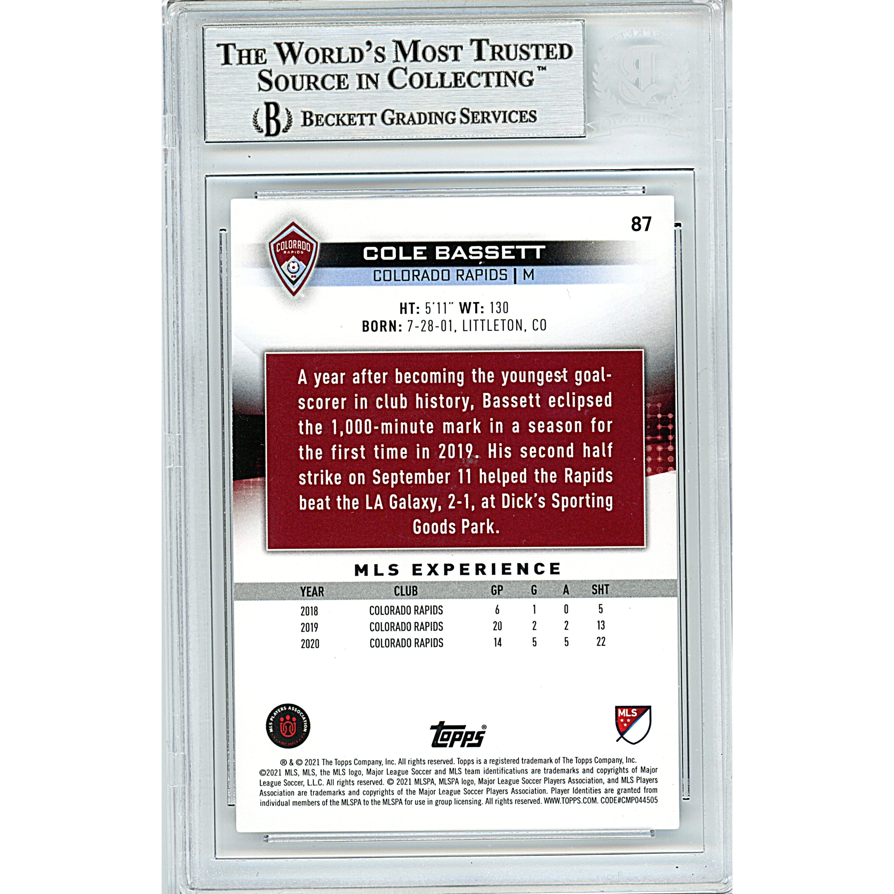 2021 Topps #87 Cole Bassett Autograph Trading Card – Beckett BAS