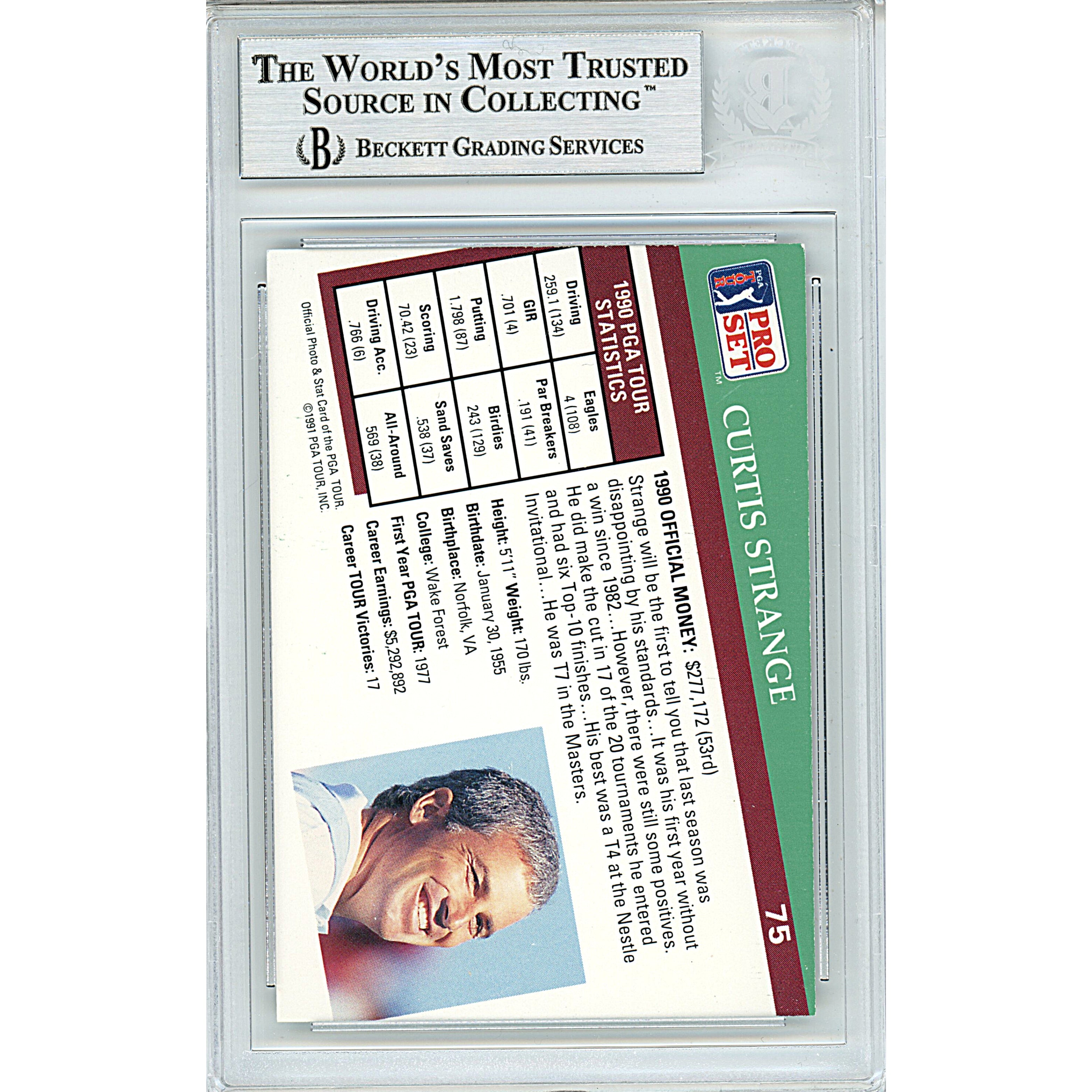 1991 Curtis Strange Autograph Trading Card – Beckett BAS