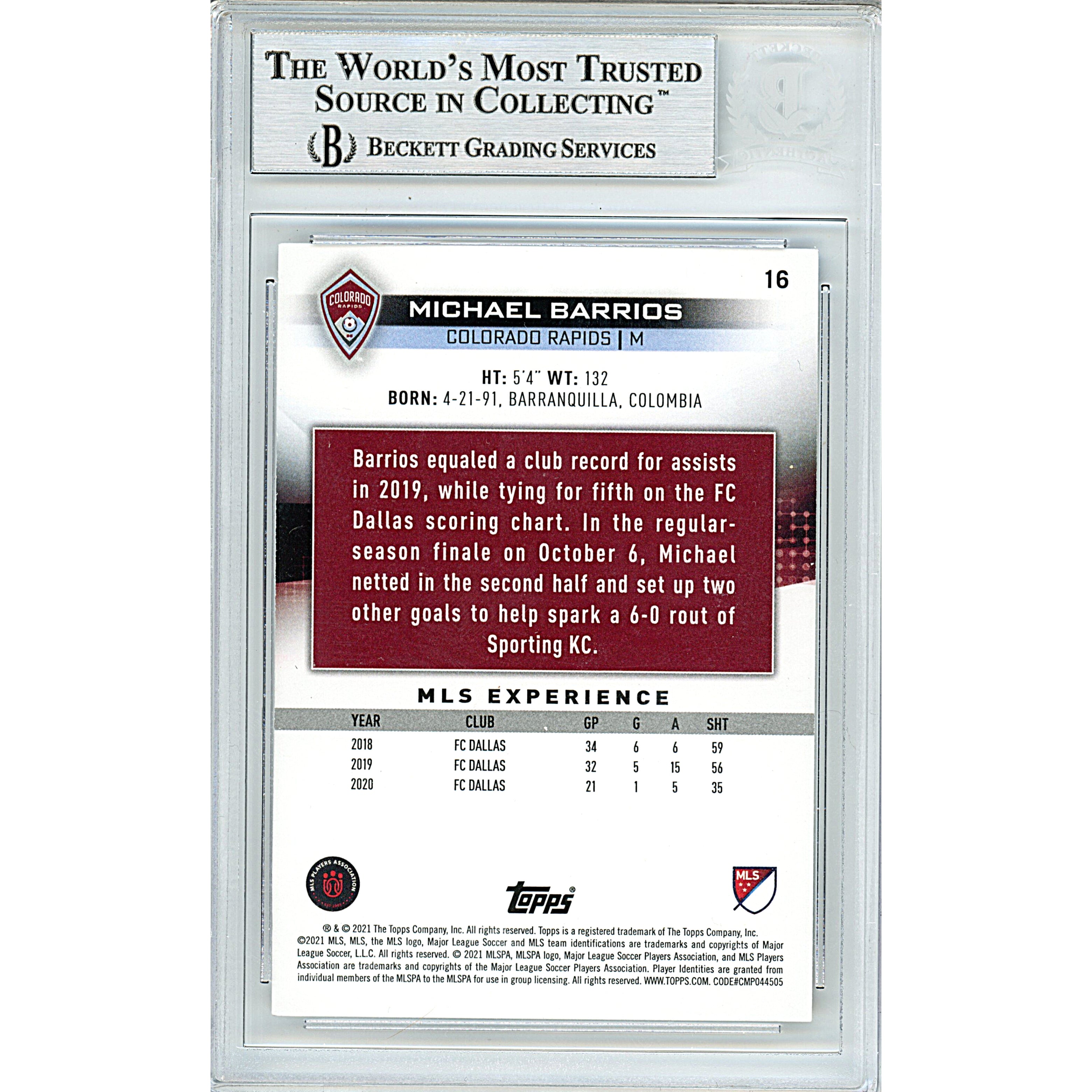 Michael Barrios signed trading card – signature close-up – Beckett COA