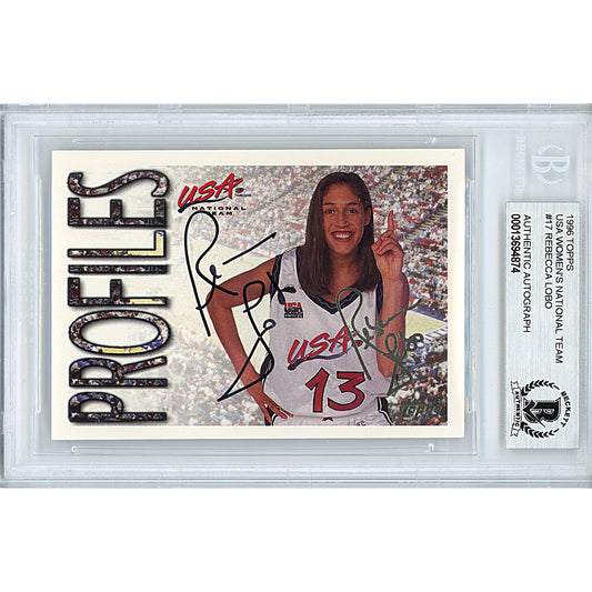 Basketballs- Autographed- Rebecca Lobo Signed United States Women's National Team 1996 Topps USA Basketball Card Beckett BAS Slabbed 00013694874 - 101