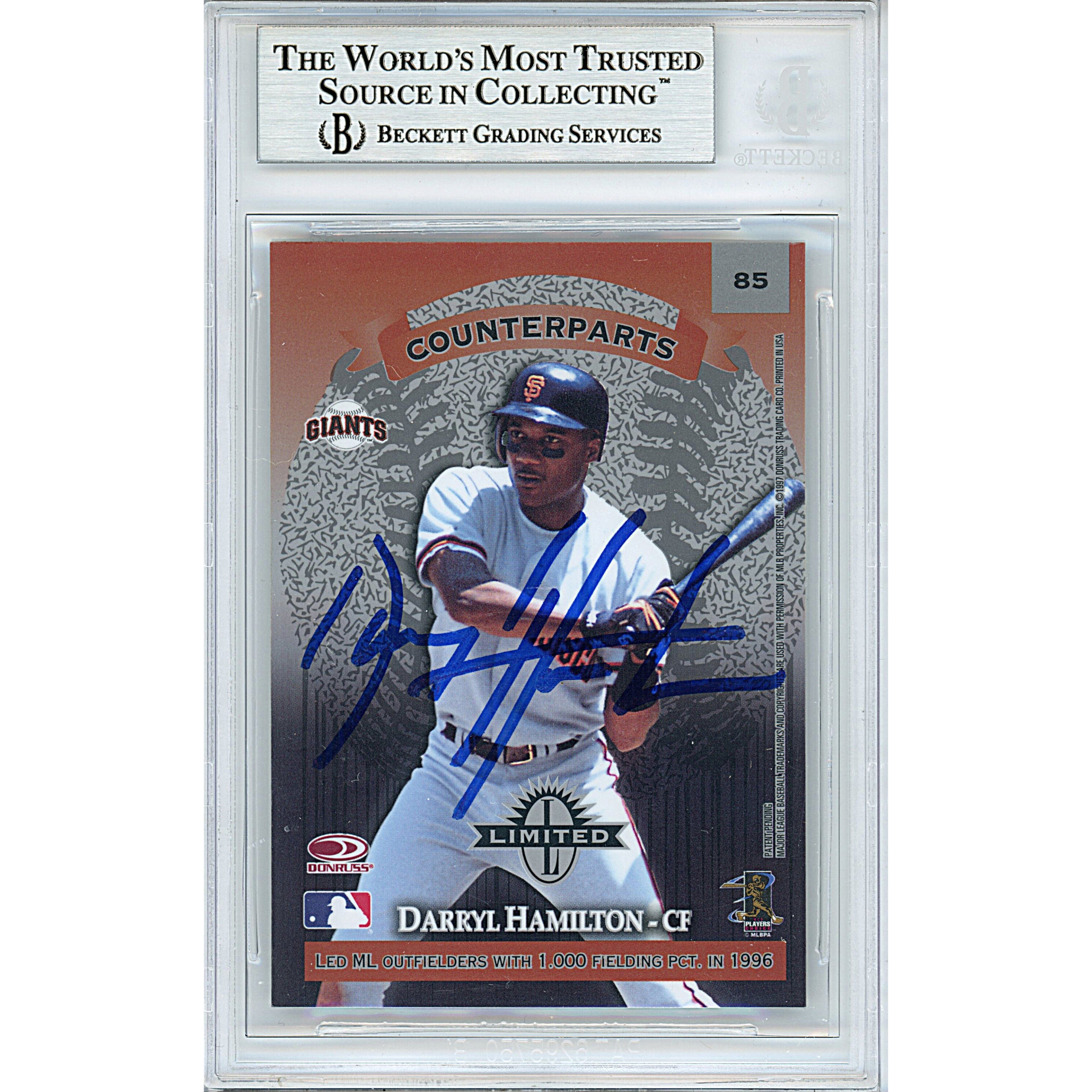 Rickey Henderson And Darryl Hamilton signed trading card – signature close-up – Beckett COA