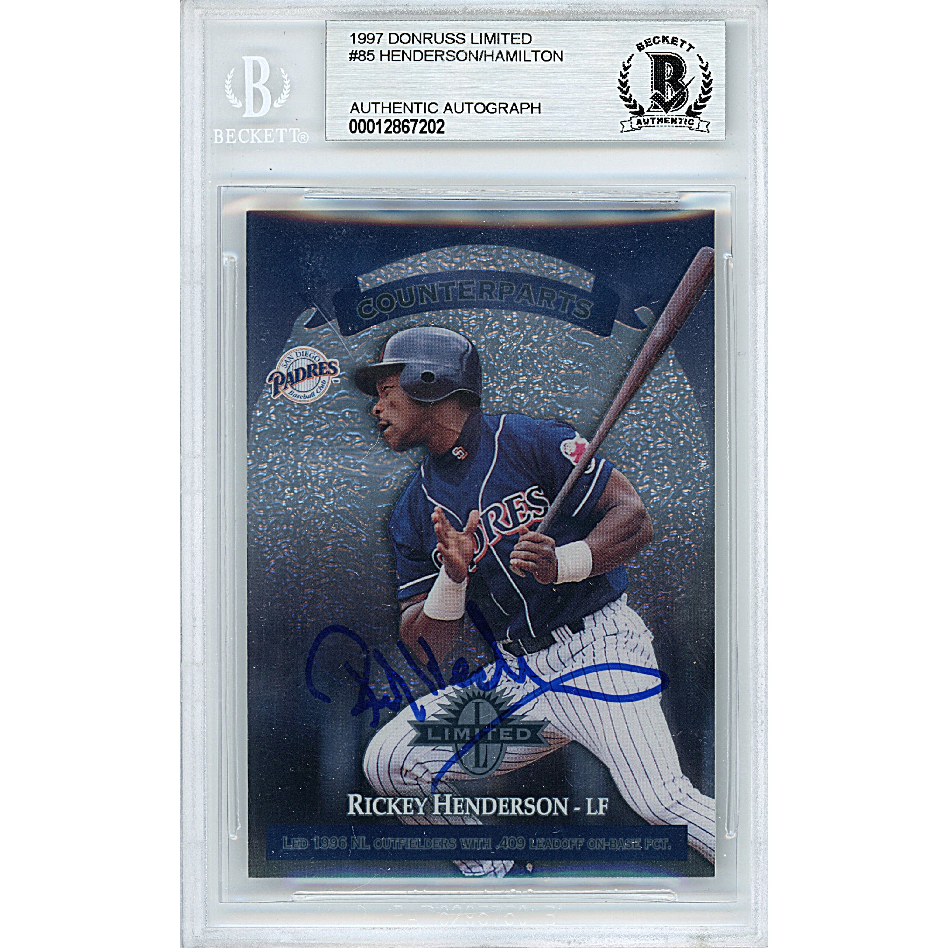 Rickey Henderson And Darryl Hamilton autographed trading card – full view – Beckett COA