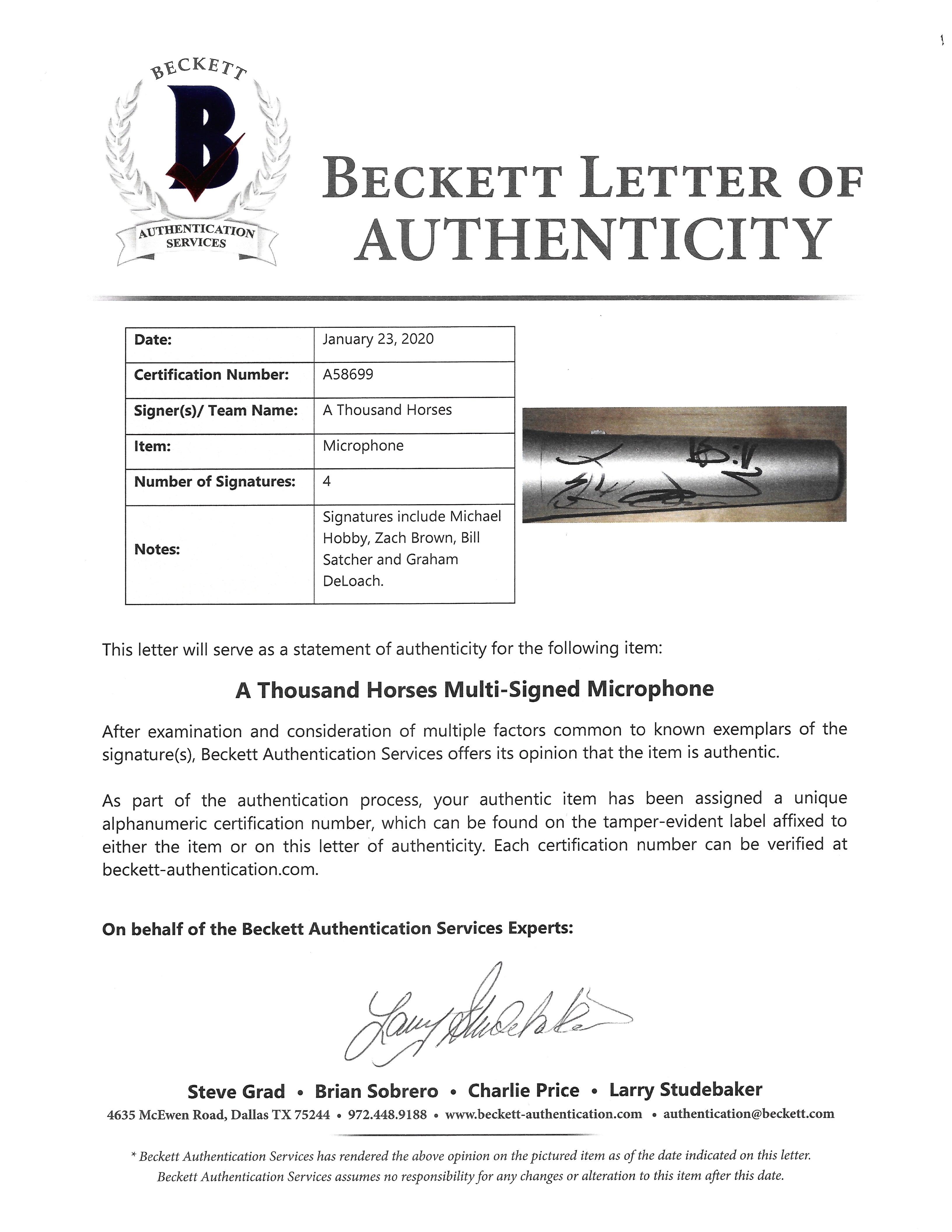 A Thousand Horses Signed Microphone – Beckett BAS