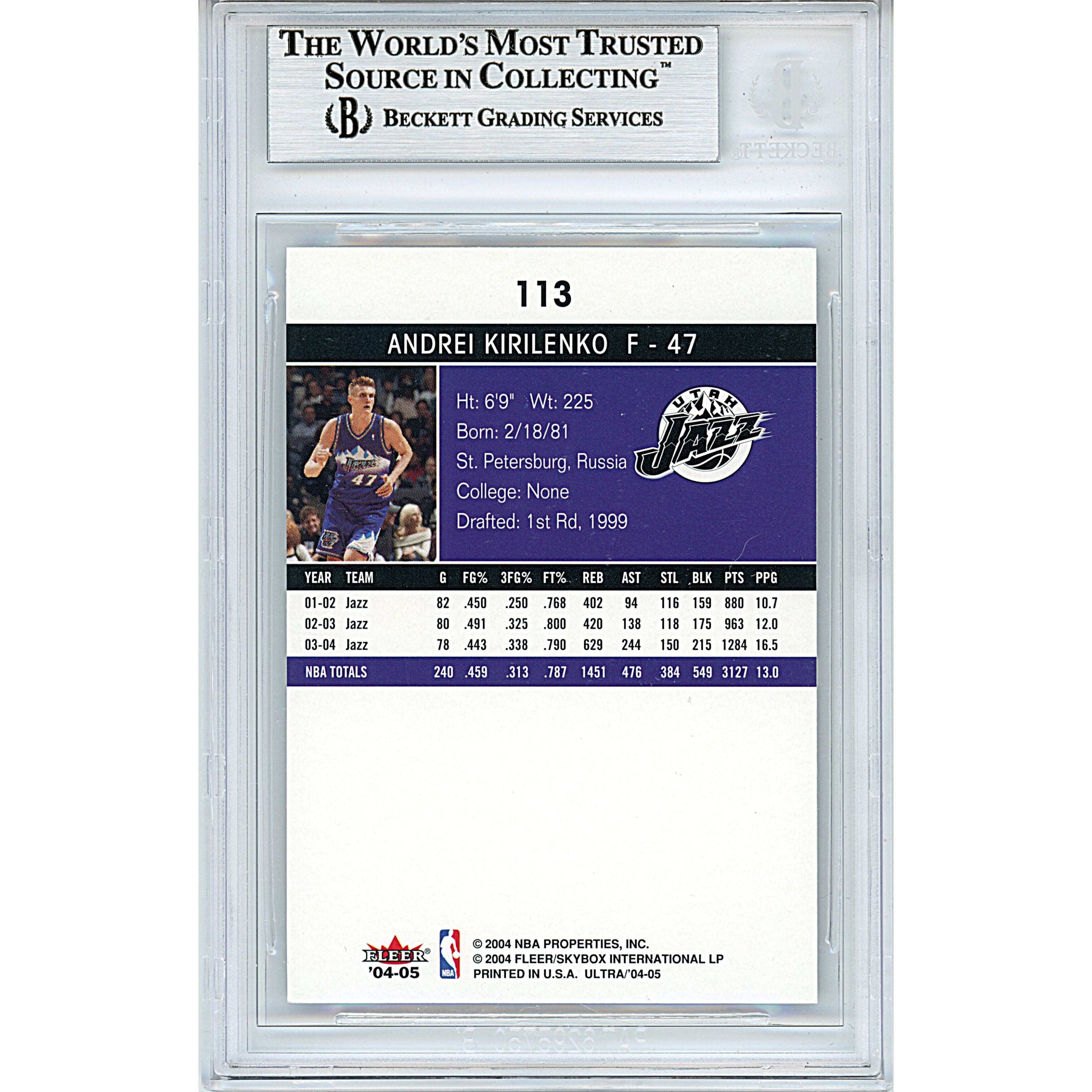 2004 Fleer #113 Andrei Kirilenko Utah Jazz Signed Trading Card – Beckett BAS
