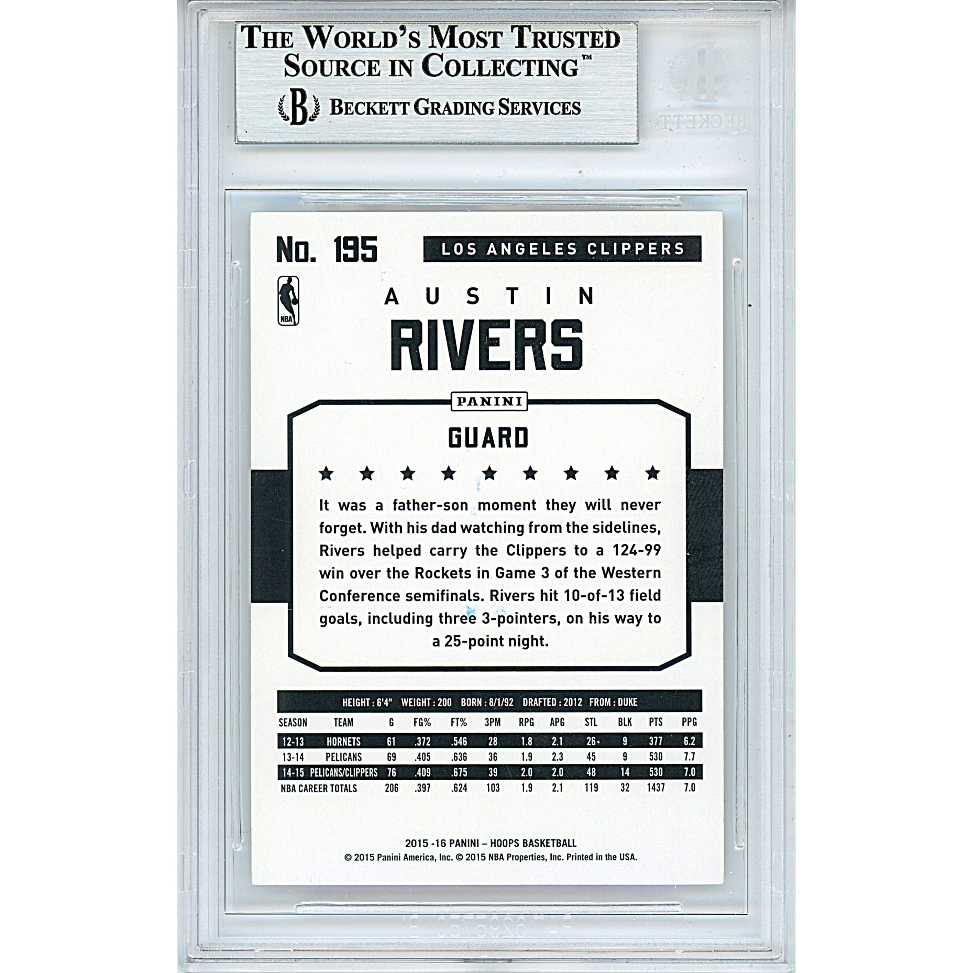 2015 #10 Austin Rivers Signed Trading Card – Beckett BAS