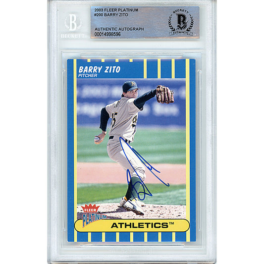 Baseballs- Autographed- Barry Zito Signed Oakland Athletics A's 2003 Fleer Platinum Baseball Card Beckett Authentication Slabbed 00014998596 - 101