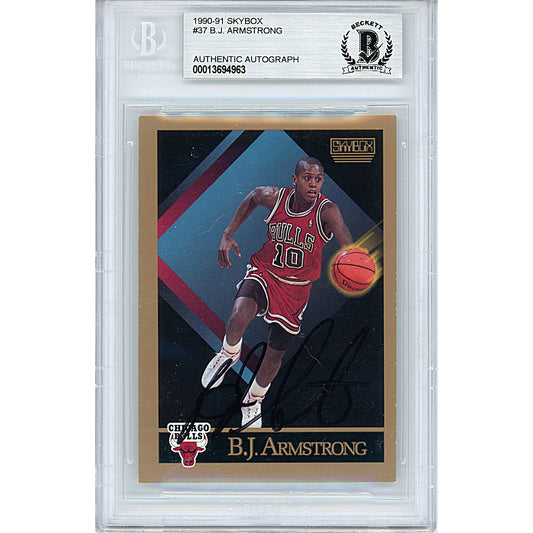 Basketballs- Autographed- BJ Armstrong Signed Chicago Bulls 1990-1991 Skybox Basketball Card Beckett BAS Slabbed 00013694963 - 101