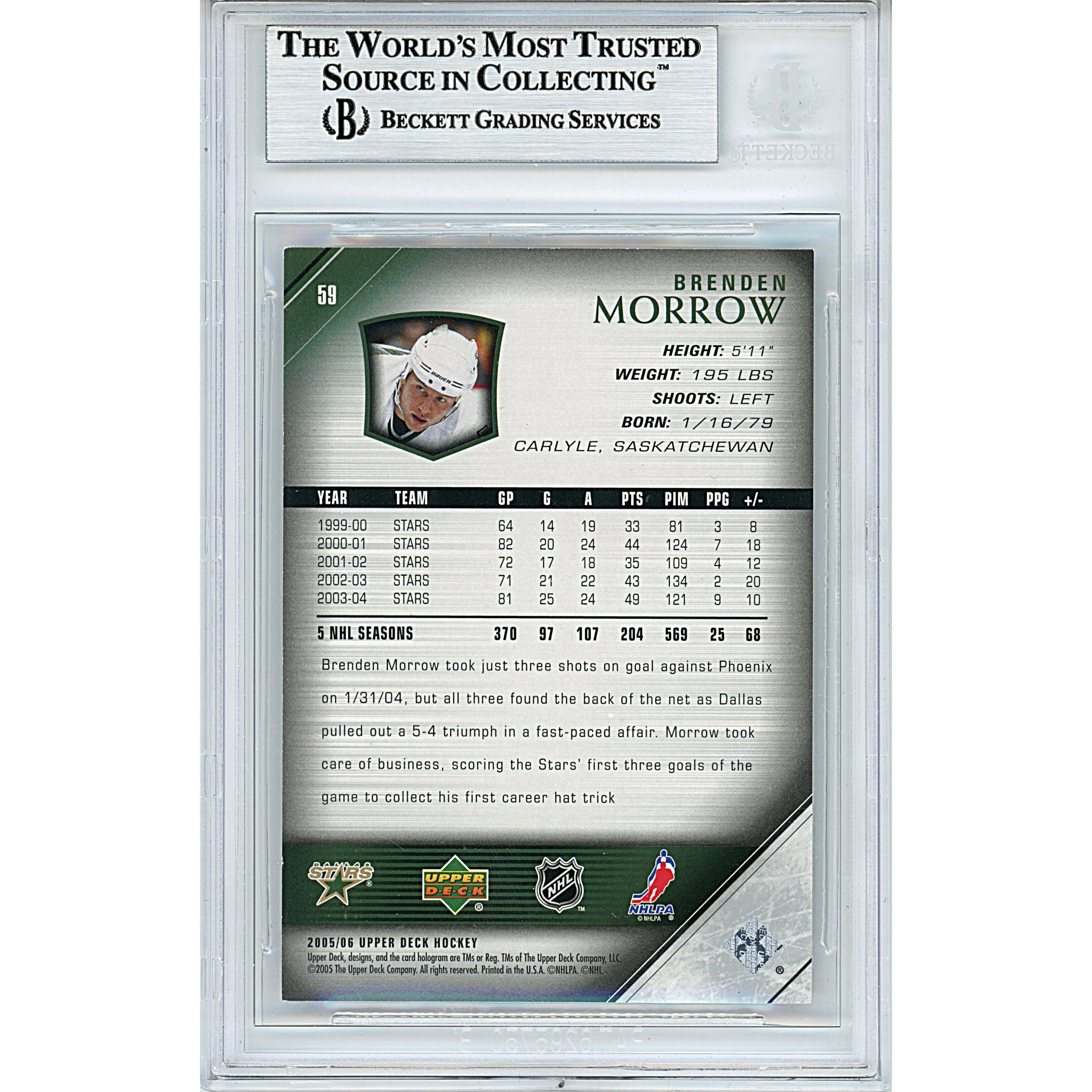 2005 Upper Deck #25 Brenden Morrow Signed Trading Card – Beckett BAS