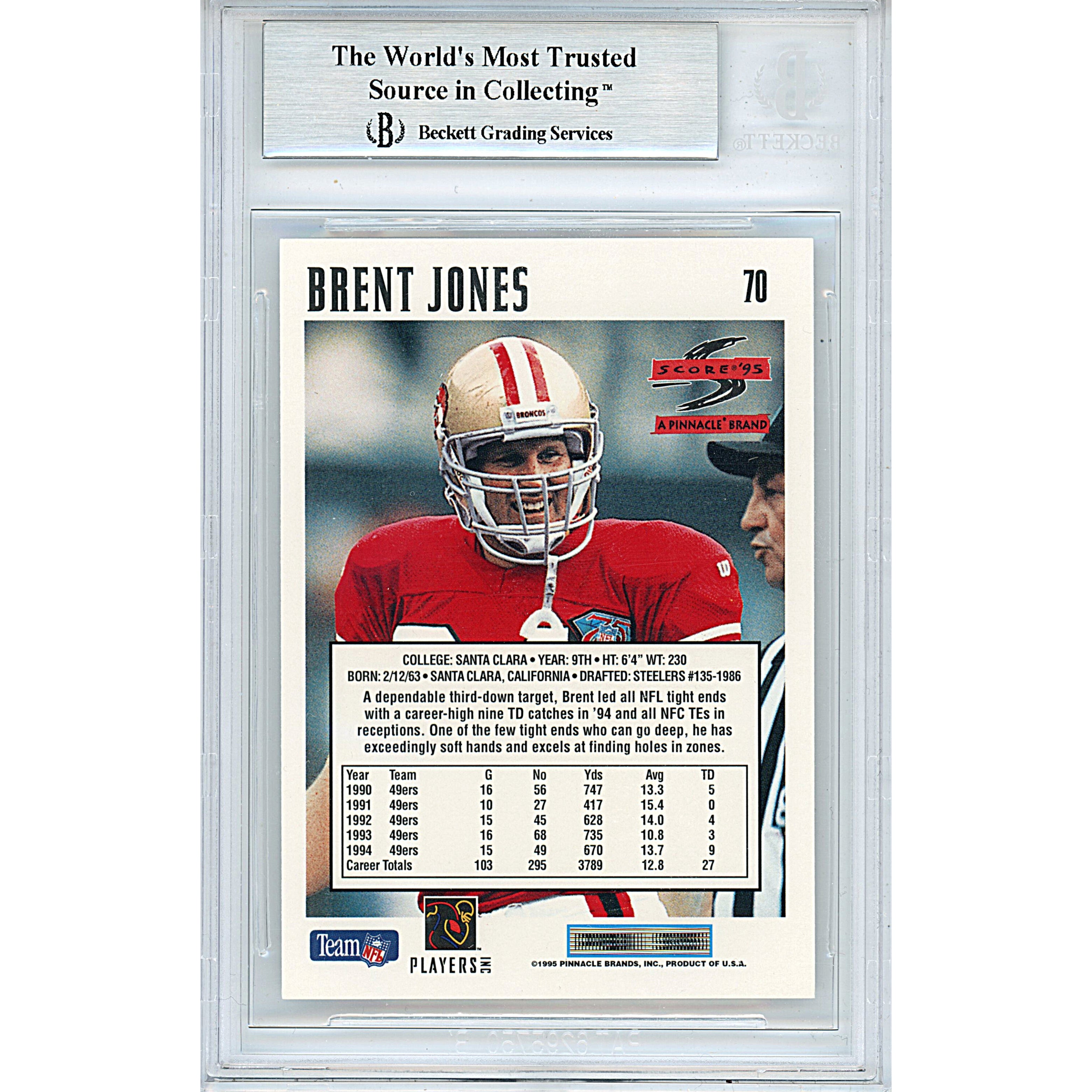 1995 Score Brent Jones Autograph Trading Card – Beckett BAS