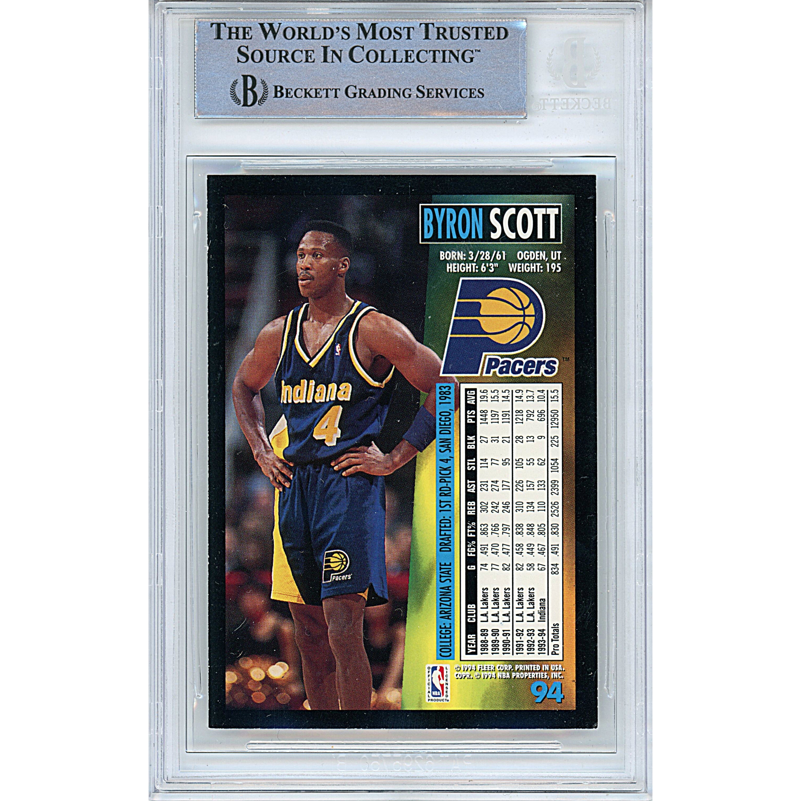1994 Fleer #94 Byron Scott Signed Trading Card – Beckett BAS