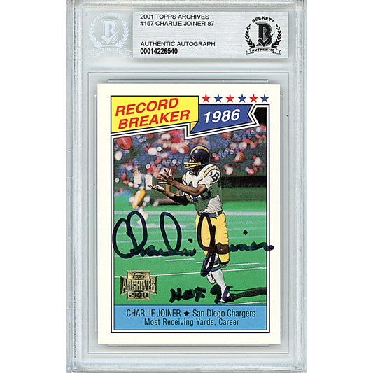 Footballs- Autographed- Charlie Joiner Signed San Diego Chargers 2001 Topps Archives Football Card Beckett BAS Slabbed 00014226540 - 101