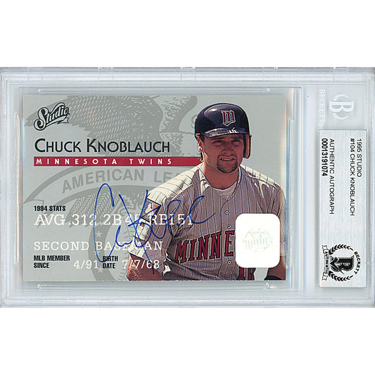 Baseballs- Autographed- Chuck Knoblauch Signed Minnesota Twins 1995 Donruss Studio Baseball Card Beckett BAS Slabbed 00013191074 - 101