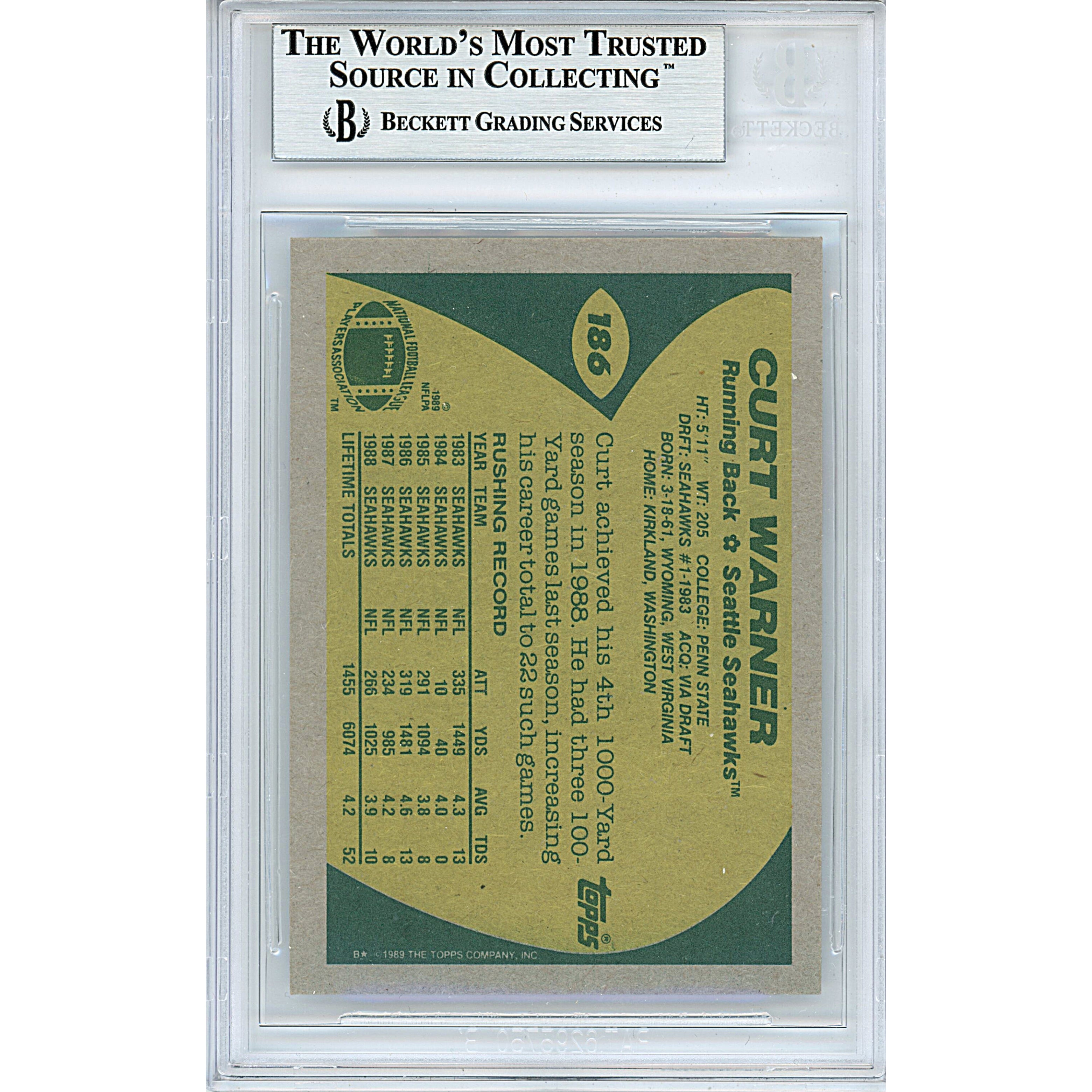 1989 Topps Curt Warner Autograph Trading Card – Beckett BAS